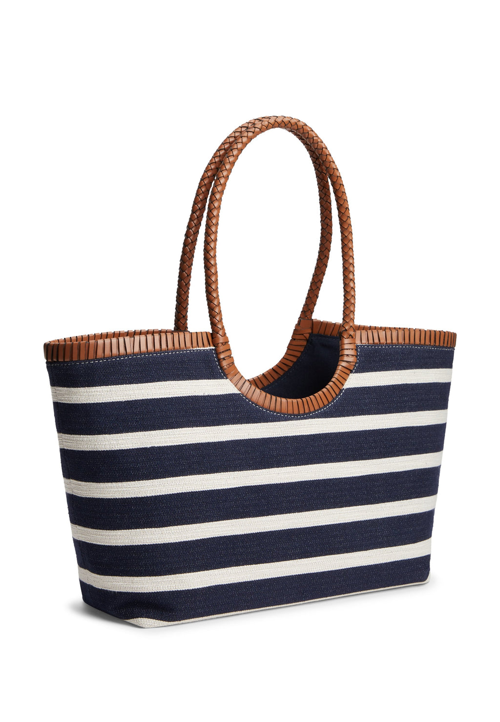 STRIPE TEXTURED LOGO TOTE BAG - Tote bag - stripe blue/cognac