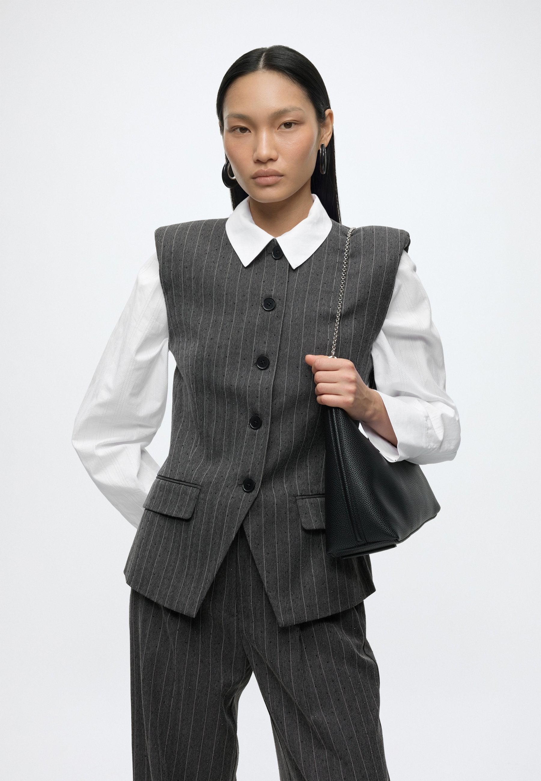 PINSTRIPE TAILORED BLOUSE - Waistcoat - grey melange
