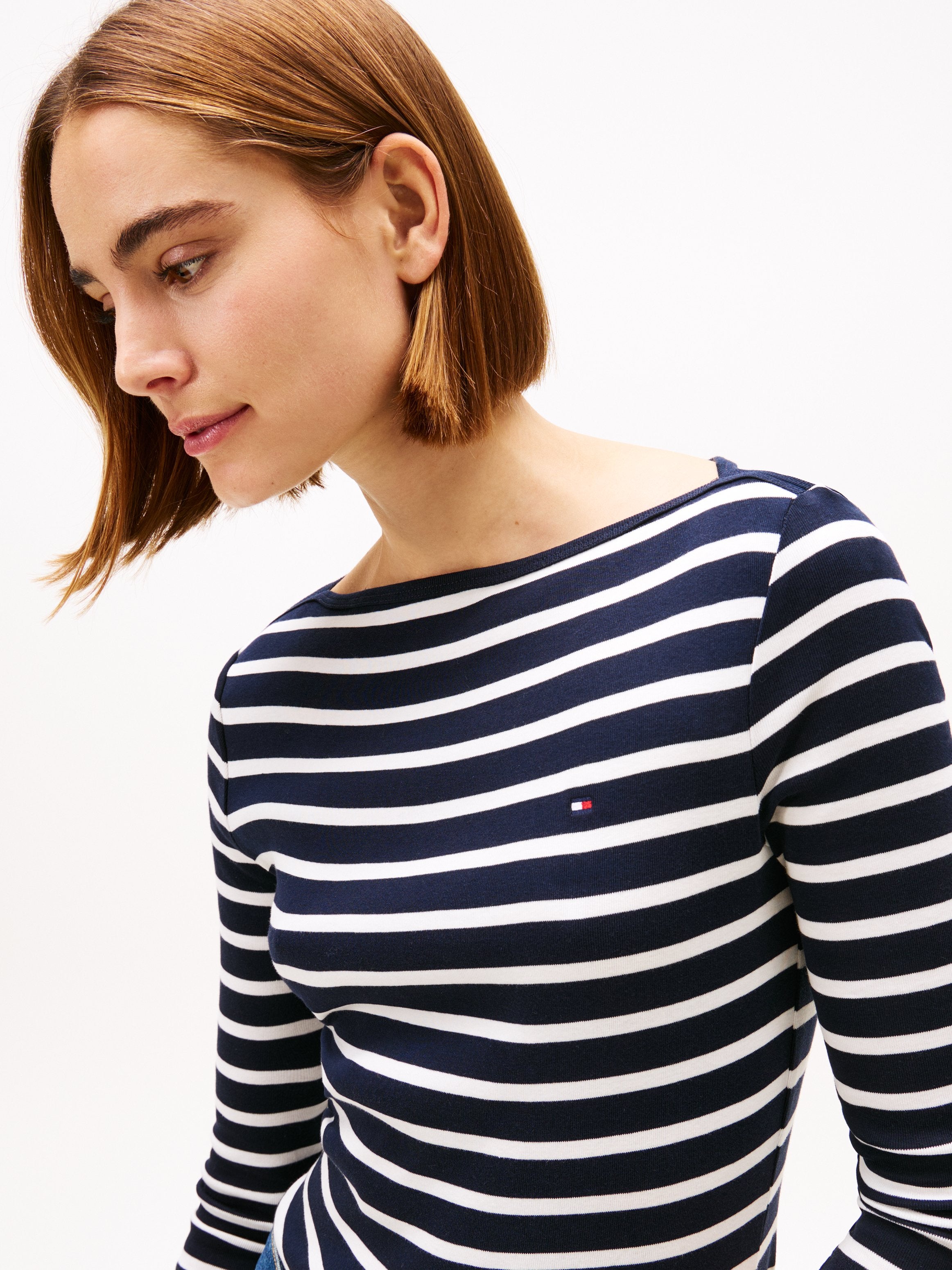 BOAT NECK THREE-QUARTER SLEEVE T-SHIRT - Long sleeved top - desert sky/ecru