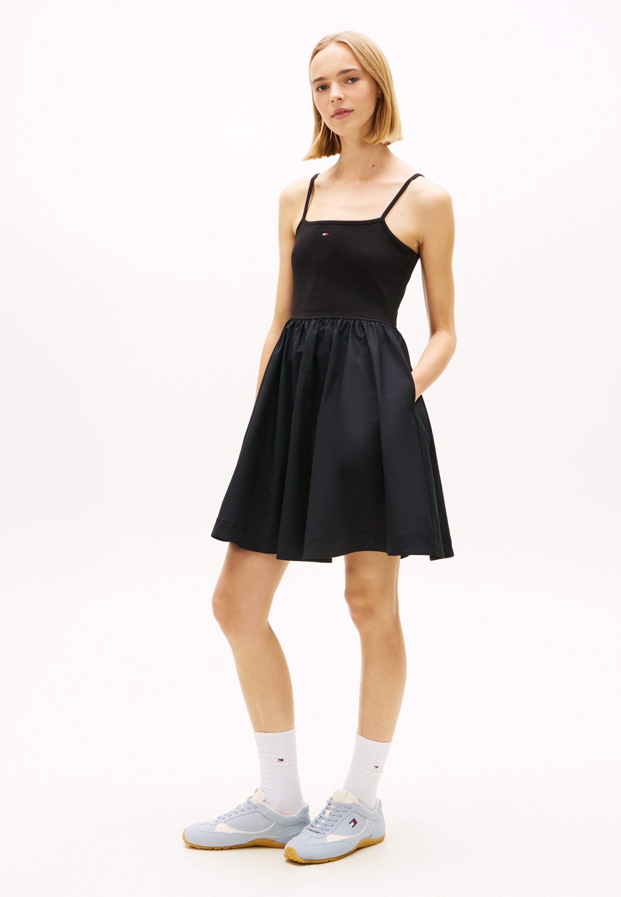 SPAGHETTI STRAP EXTRA SLIM MINI DRESS - Day dress - black