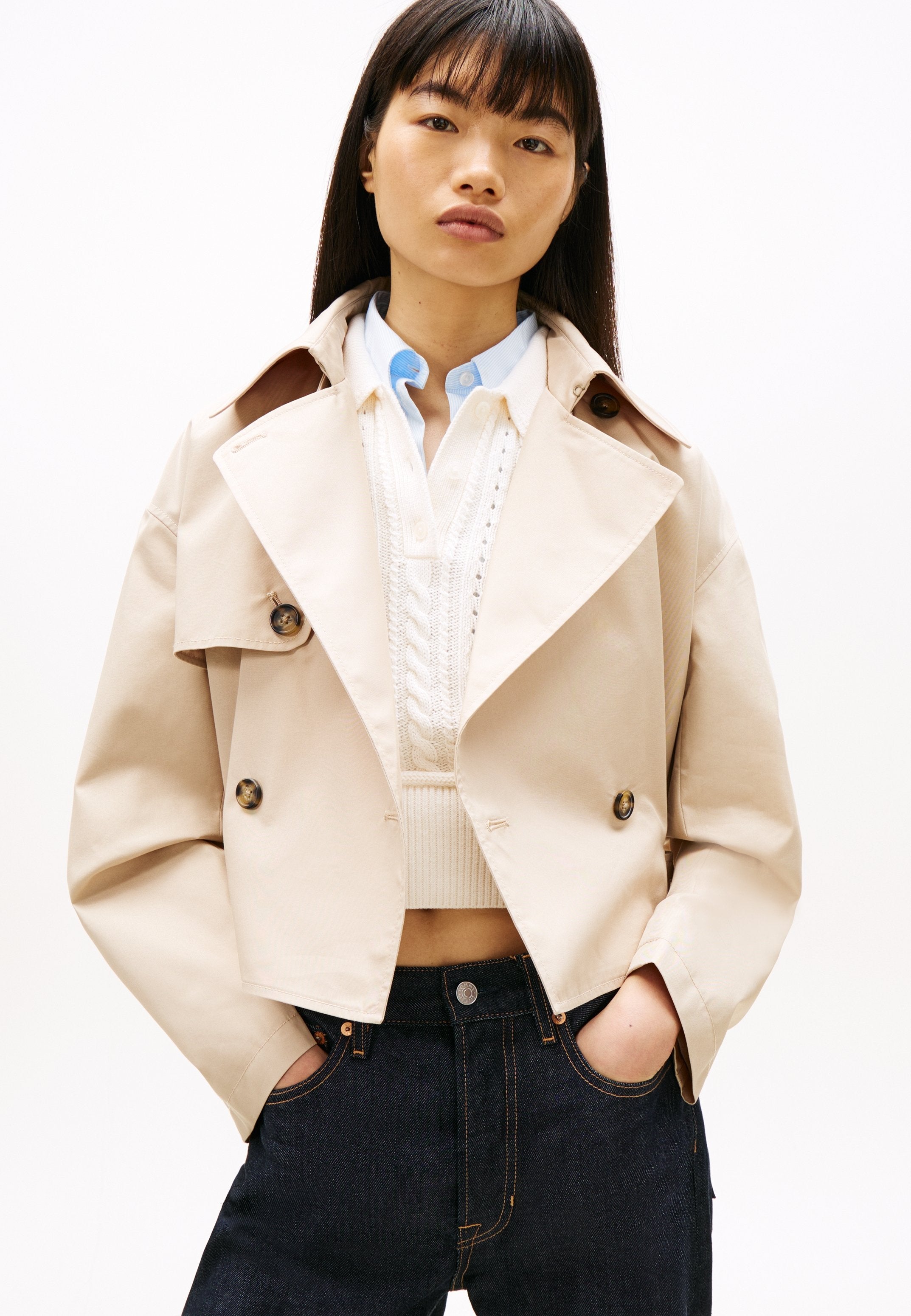 WATER REPELLENT RELAXED SHORT TRENCH COAT - Summer jacket - white clay