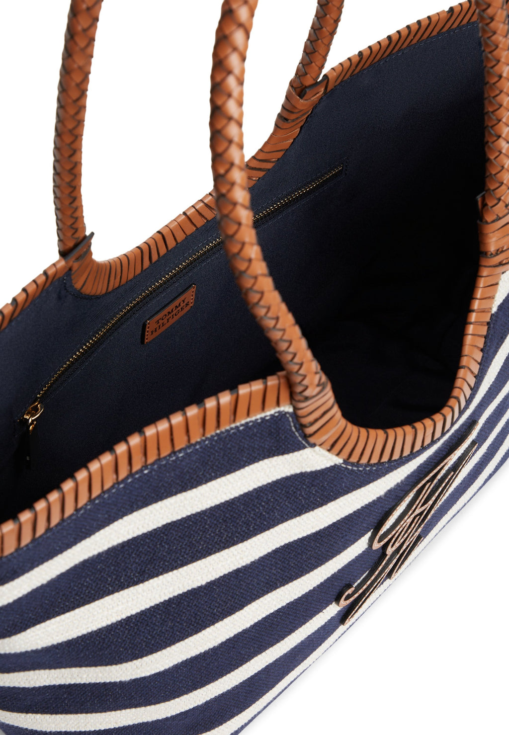 STRIPE TEXTURED LOGO TOTE BAG - Tote bag - stripe blue/cognac