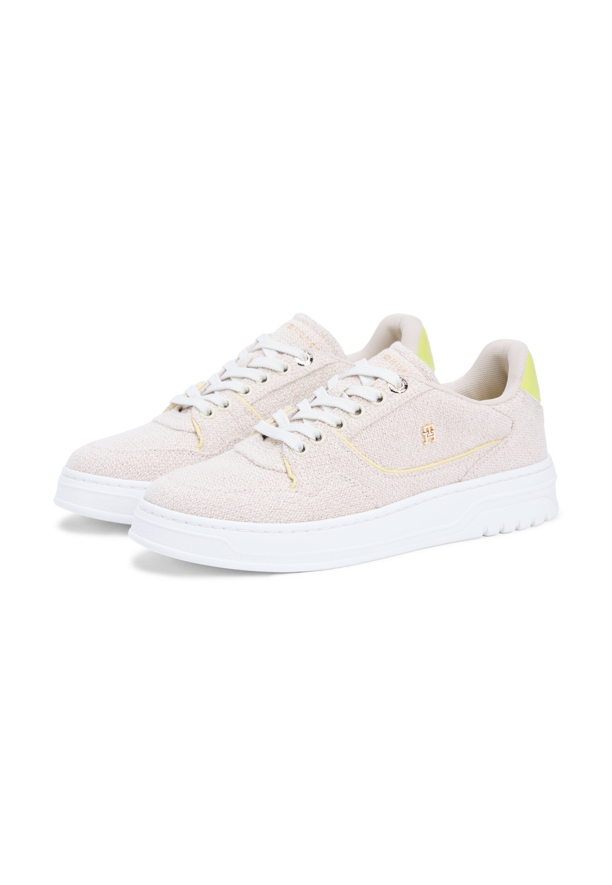 TH MONOGRAM TEXTILE COURT TRAINERS - Trainers - classic beige/lime zing