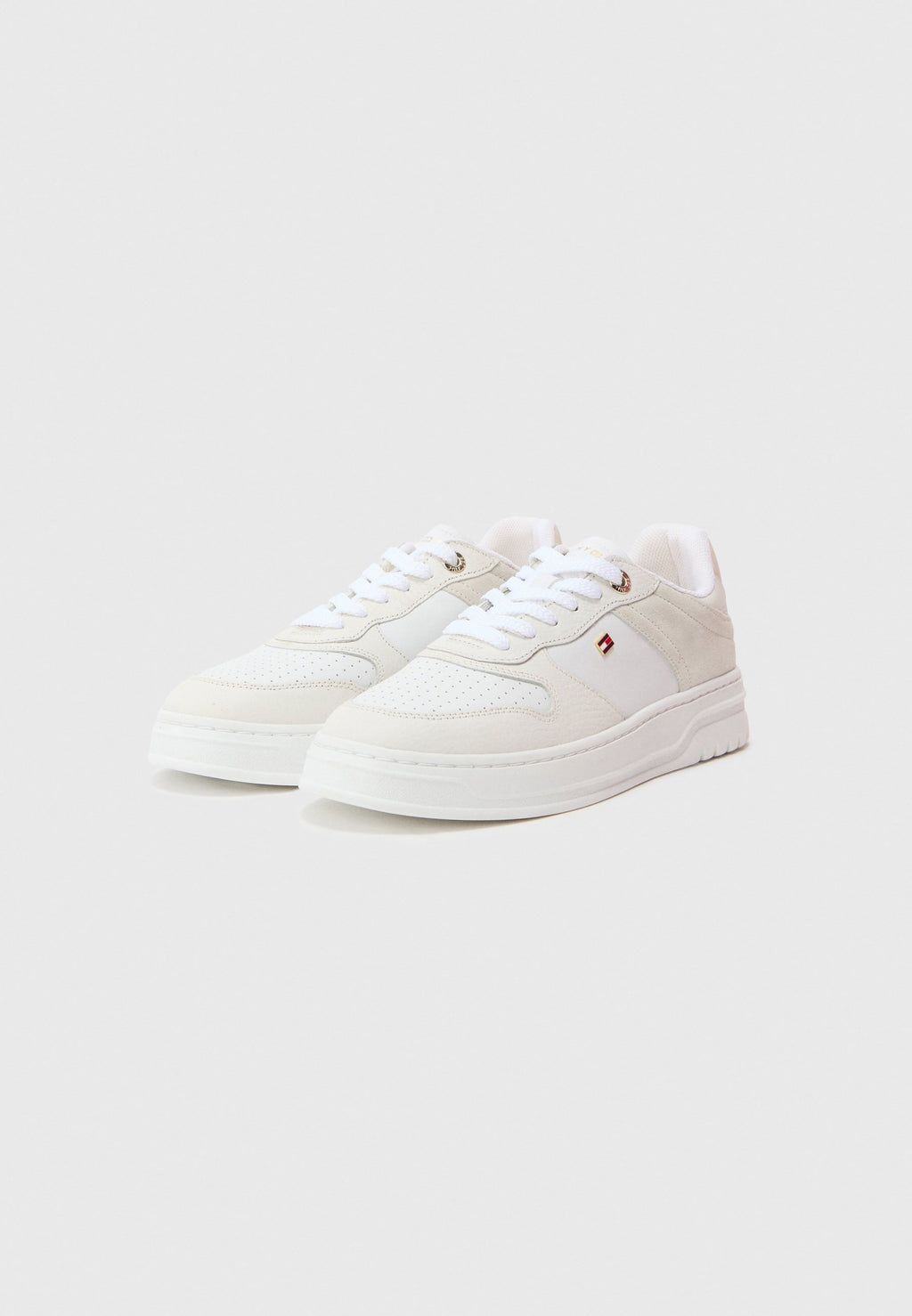 LEATHER MIXED TEXTURE CUPSOLE TRAINERS - Trainers - white/light grey