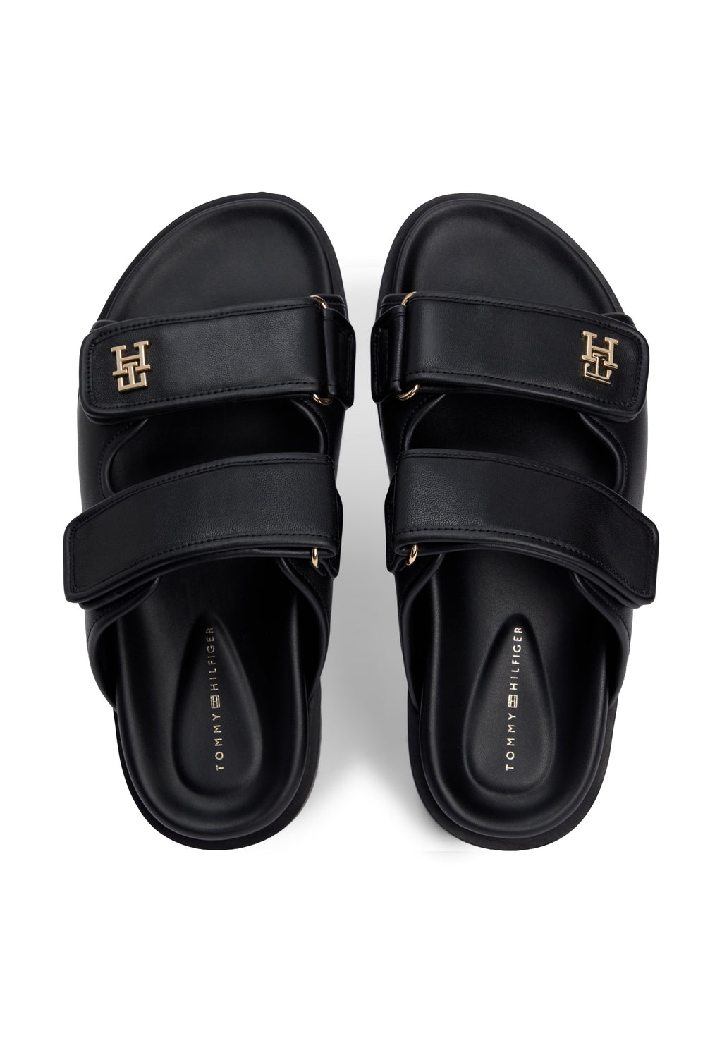 LEATHER TH MONOGRAM DOUBLE STRAP SANDALS - Mules - black