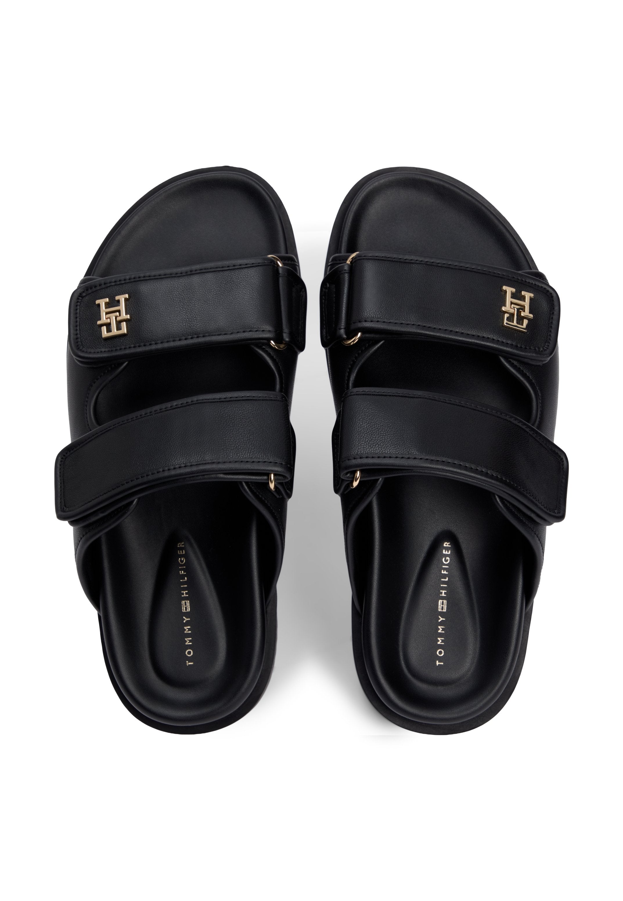 LEATHER TH MONOGRAM DOUBLE STRAP SANDALS - Mules - black