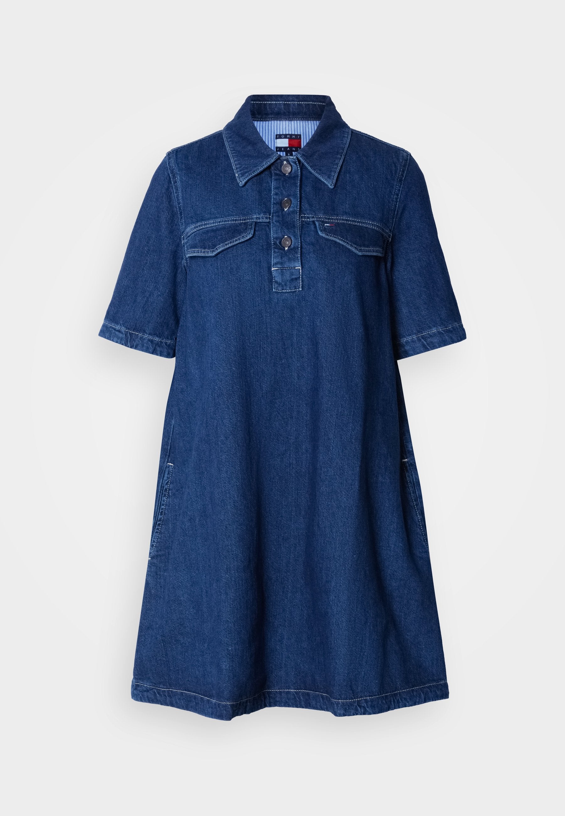 MINI DENIM SHORT SLEEVE SHIFT DRESS - Denim dress - denim medium