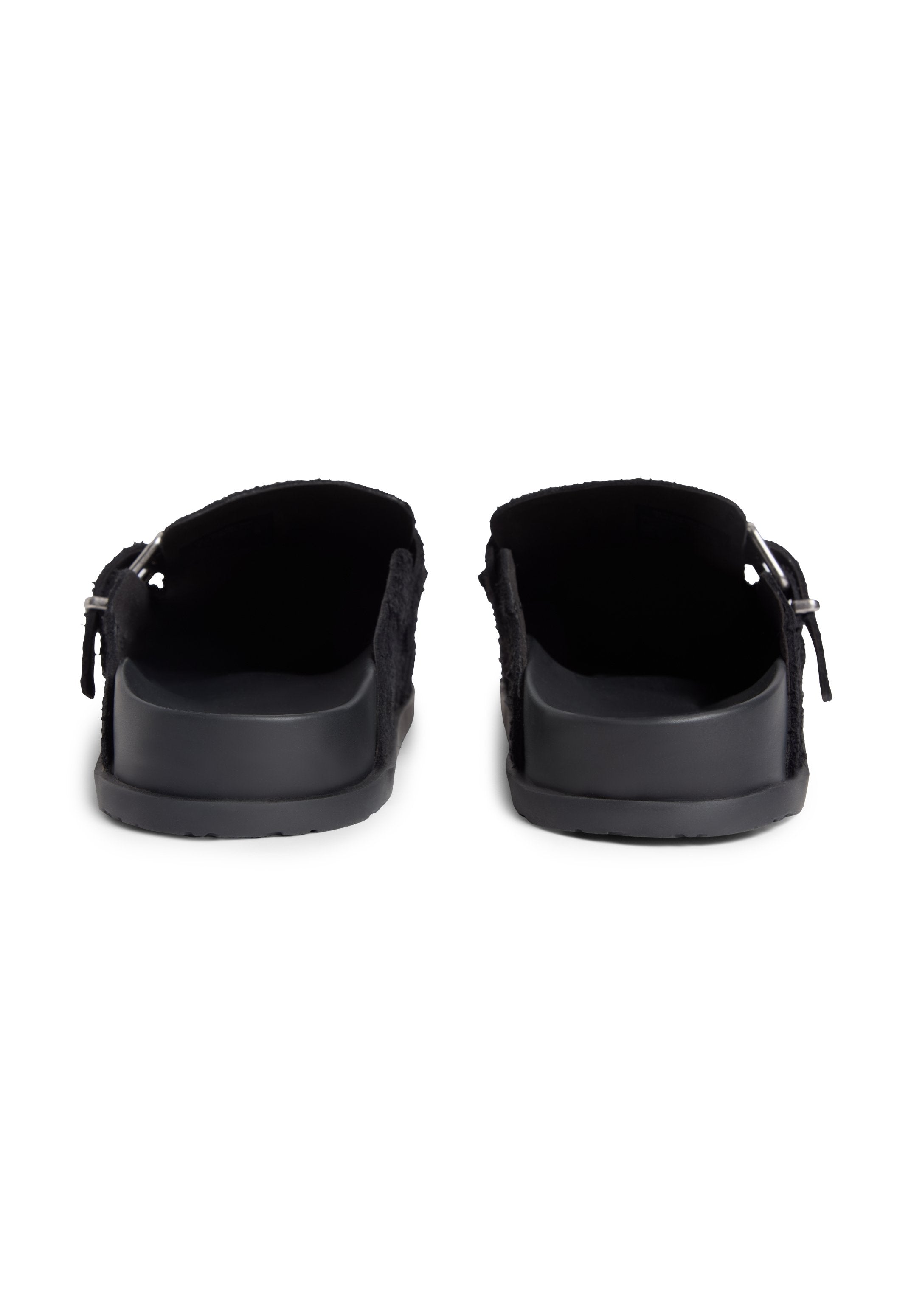 TEXTURED WASHED SUEDE LOAFER MULES - Mules - black