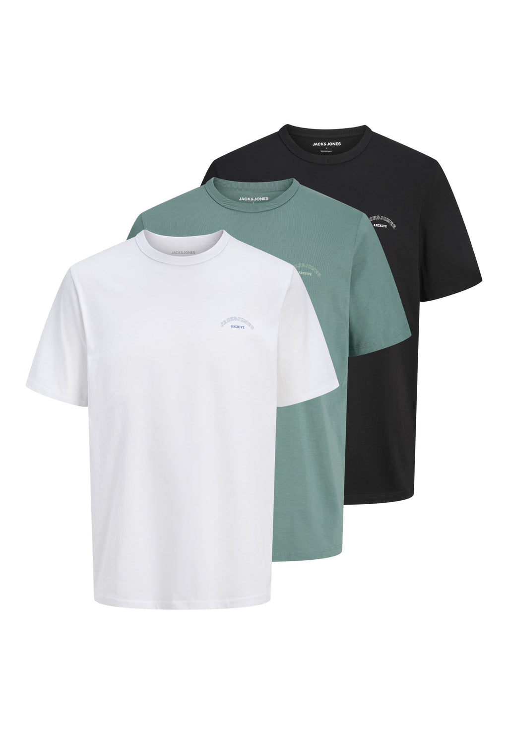 JJCOLLEGE LOGO TEE CREW NECK 3'LÜ PAKET - Basic tişört - mineral mavisi/parlak beyaz/siyah