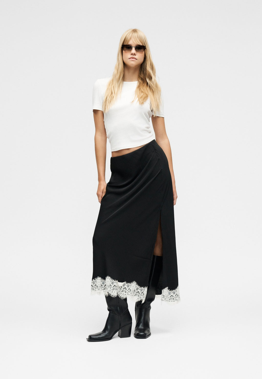 TRIM MIDI SKIRT - A-line skirt - true black