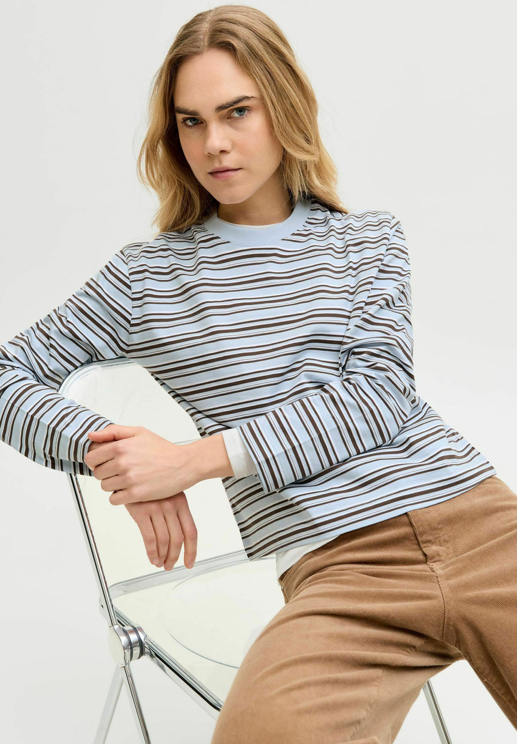 JXSOPHIA BOXY LS STRIPE TEE JRS SN - بلوزة بأكمام طويلة - سماء
