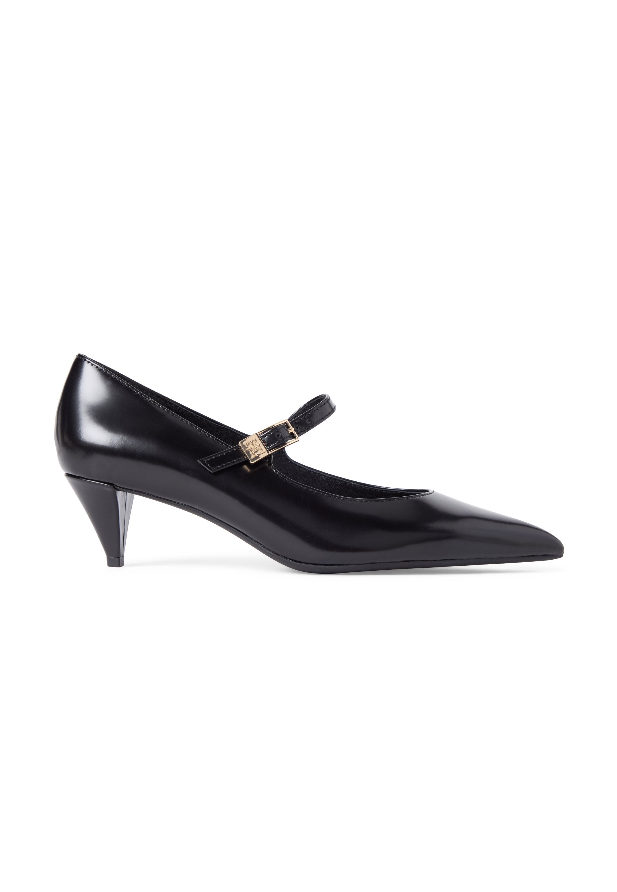 SHINY LEATHER BUCKLE POINTED TOE HEELS - Classic heels - black