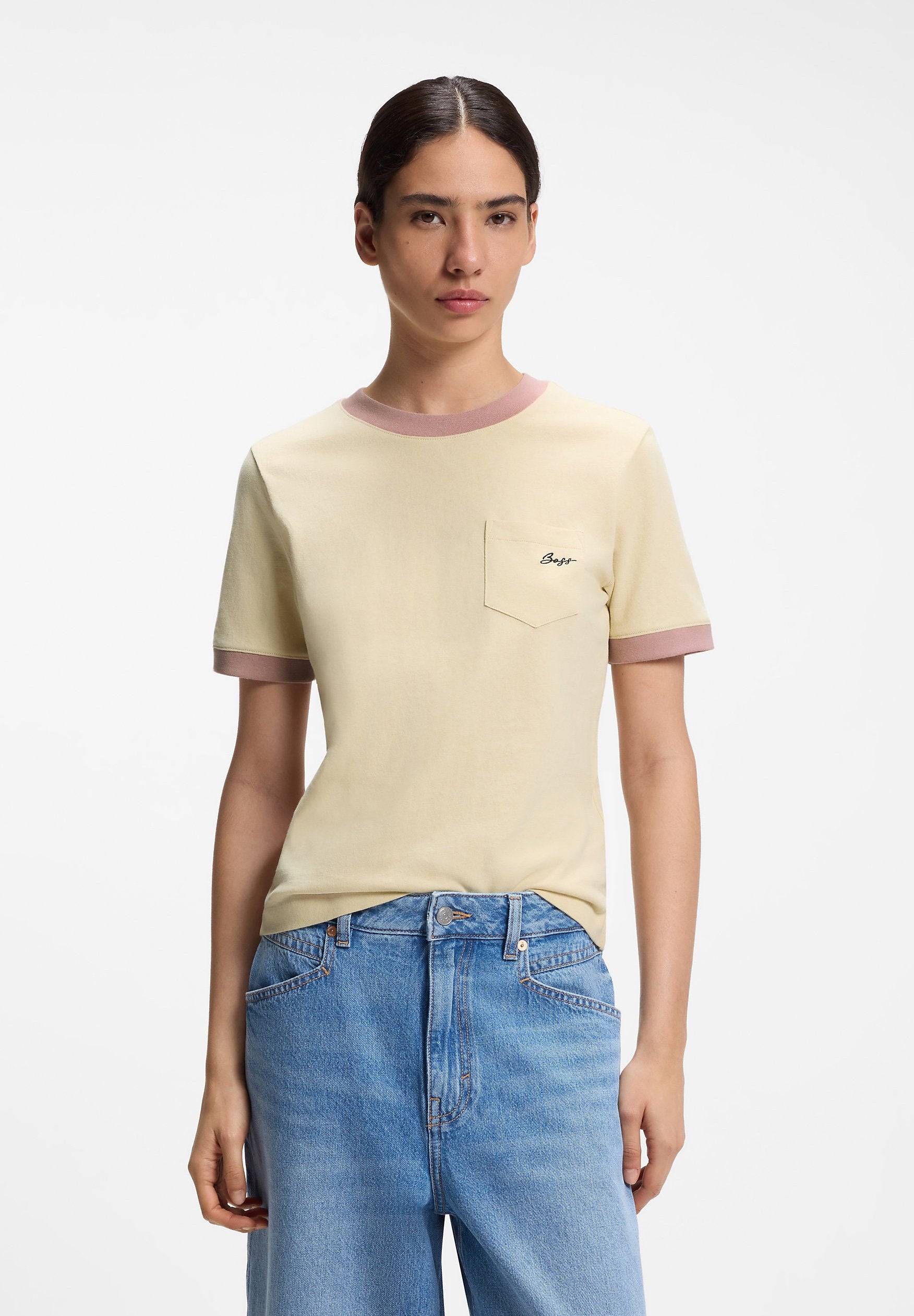 C_EZOE - Basic T-shirt - light/pastel yellow