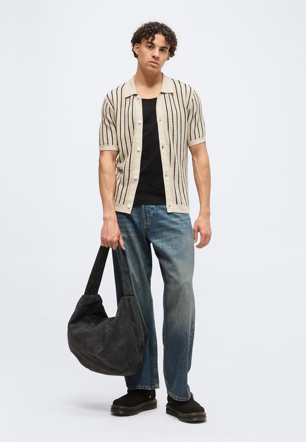 STRIPED BUTTON THROUGH - Shirt - cobblestone