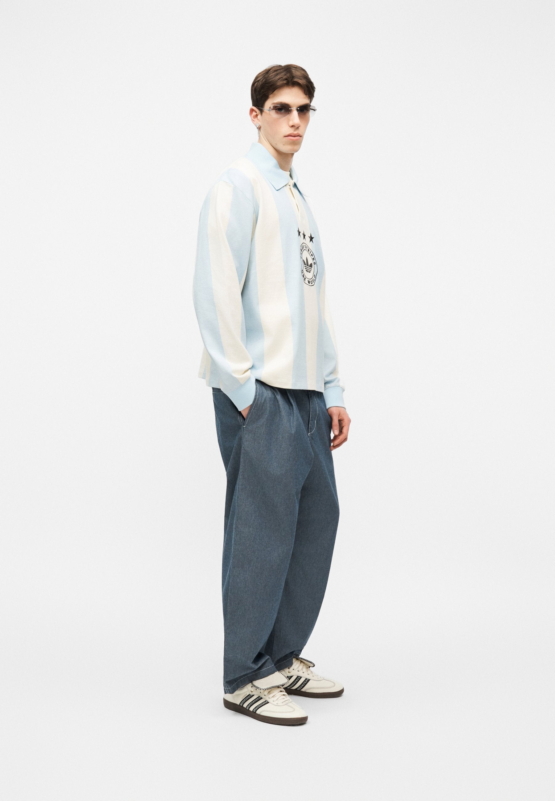 STRIPED - Long sleeved top - ice blue/cream white