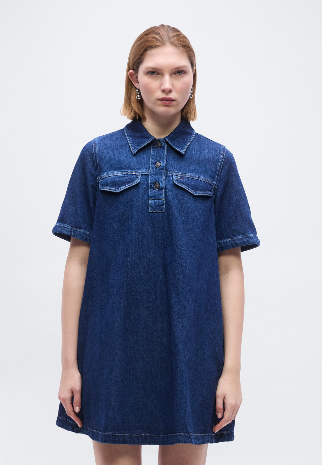 MINI DENIM SHORT SLEEVE SHIFT DRESS - Denim dress - denim medium