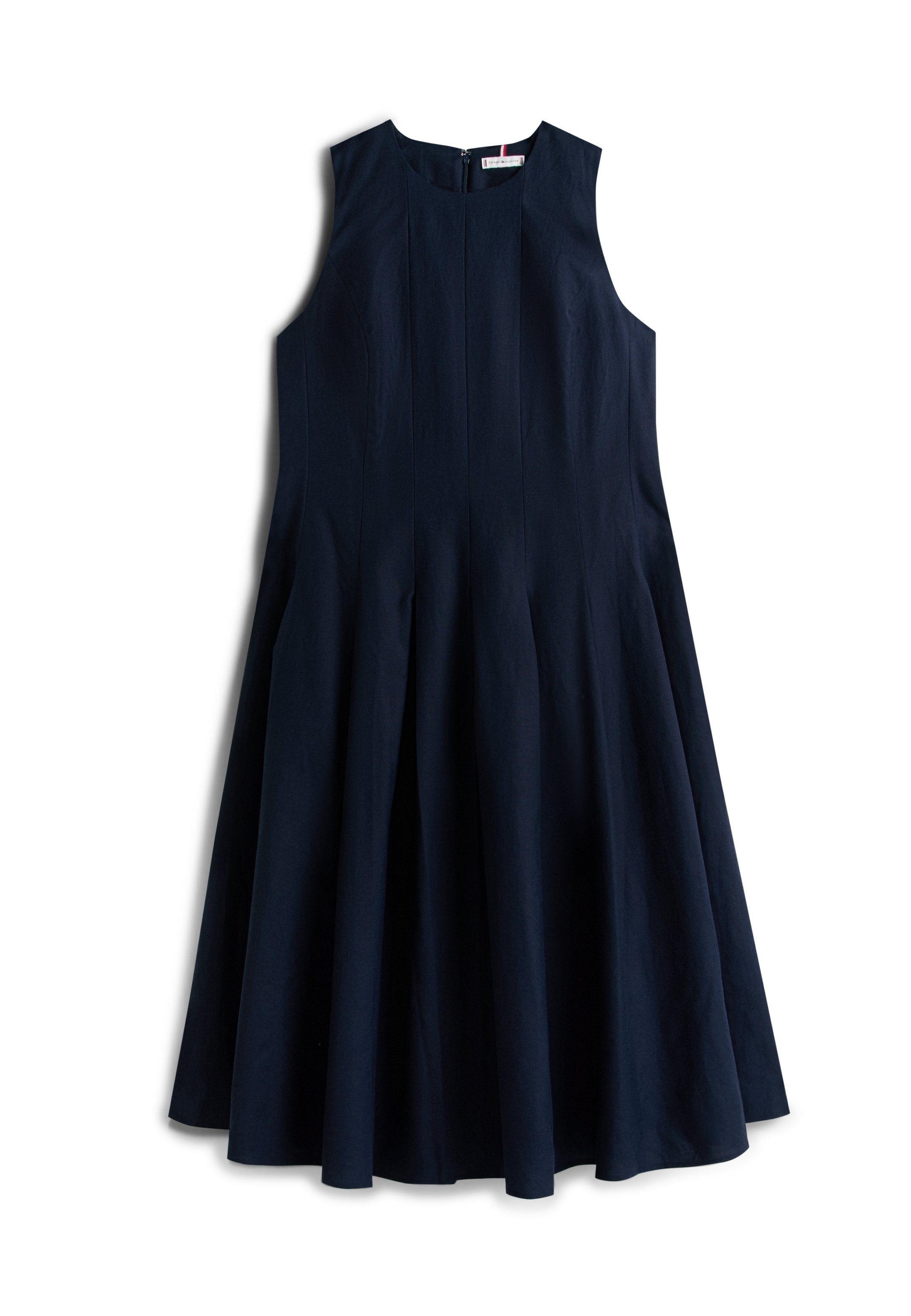 CURVE GOLD-TONE BUTTON LINEN BLEND MIDI DRESS - Day dress - dark night navy