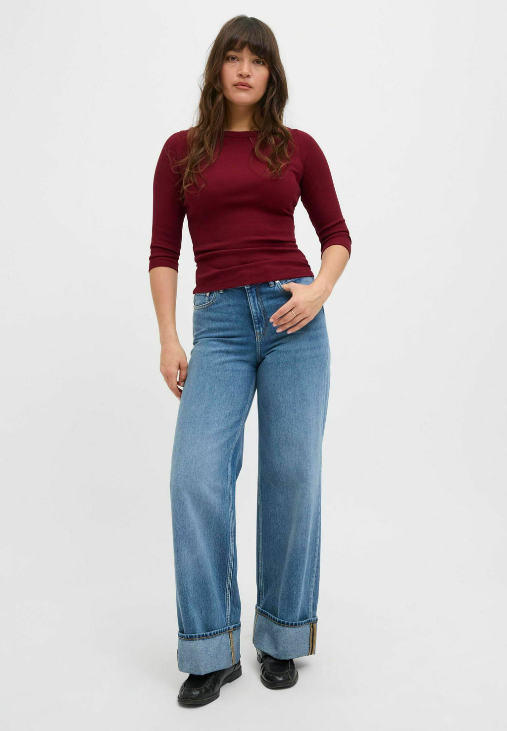 JXFIFI STR 3/4 BOATNECK TOP JRS NOOS - Haut à manches longues - cabernet