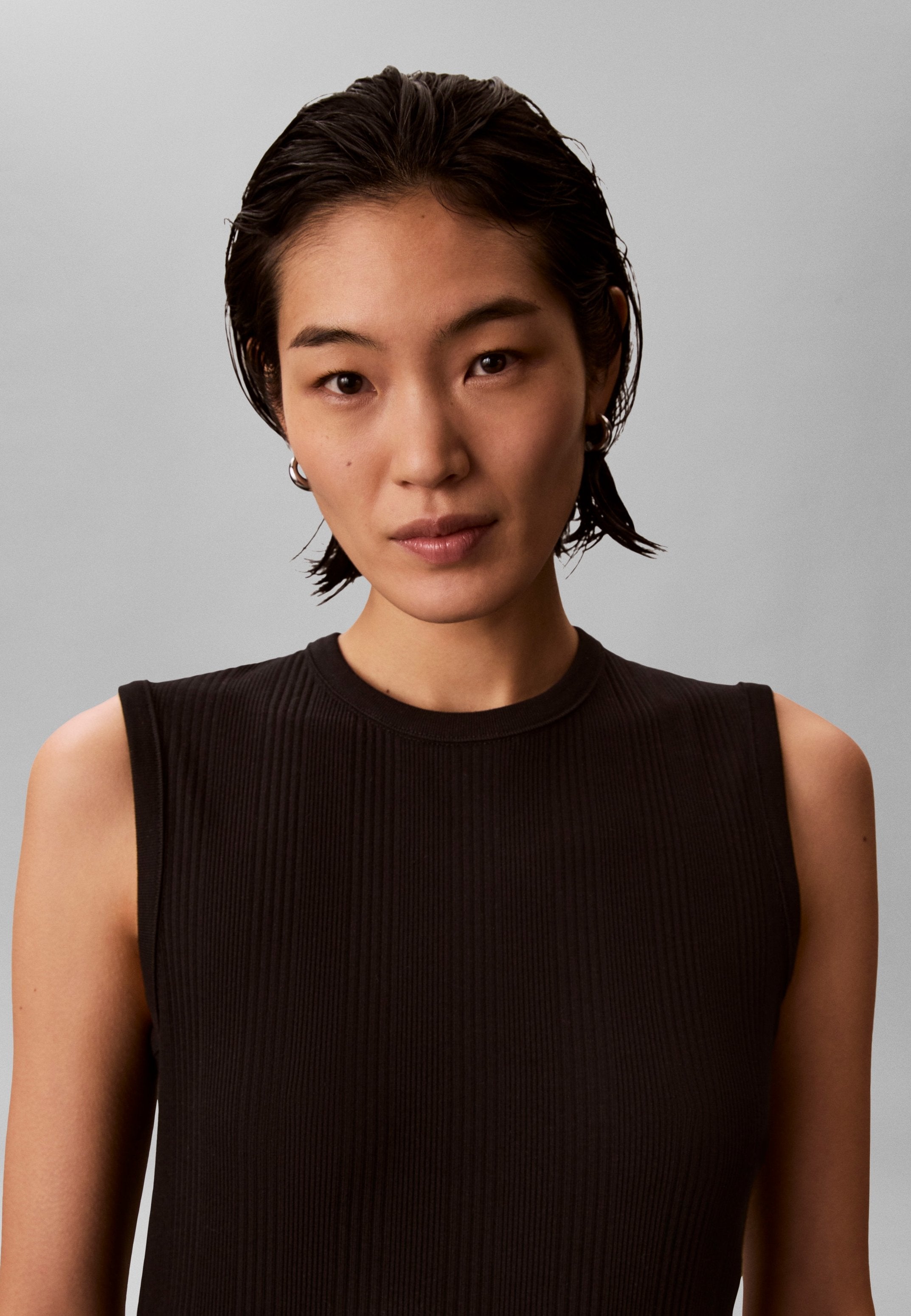 VARIGATED ASYM DRAPED MID - Day dress - black