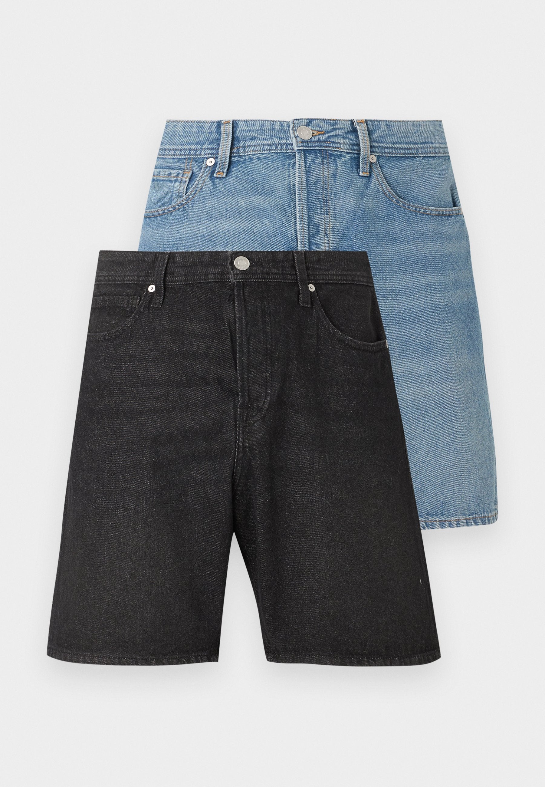 JJITONY JJORIGINAL 2 PACK - Denim shorts - blue denim/black denim