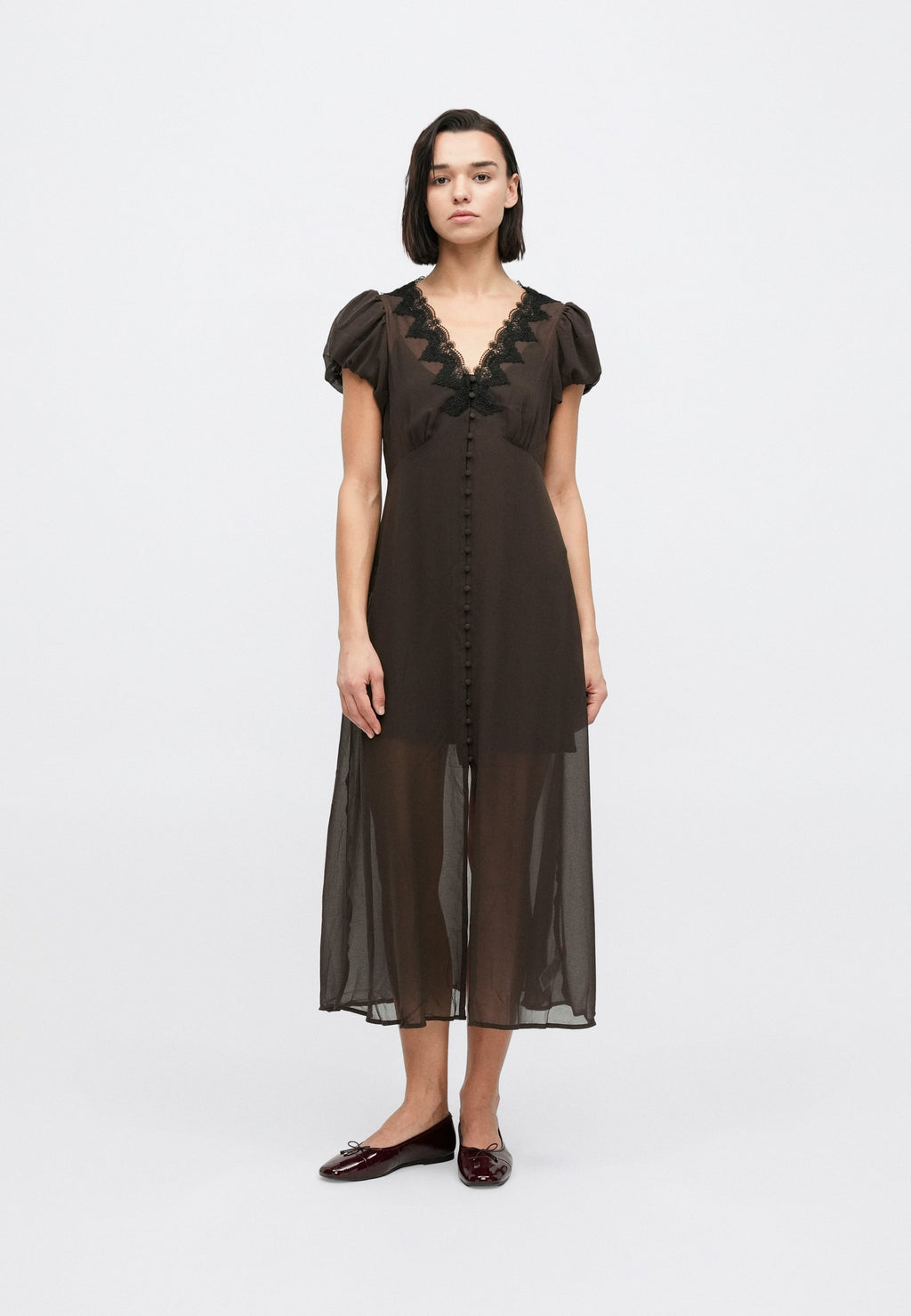 V NECK DRESS - Maxi dress - terra brown