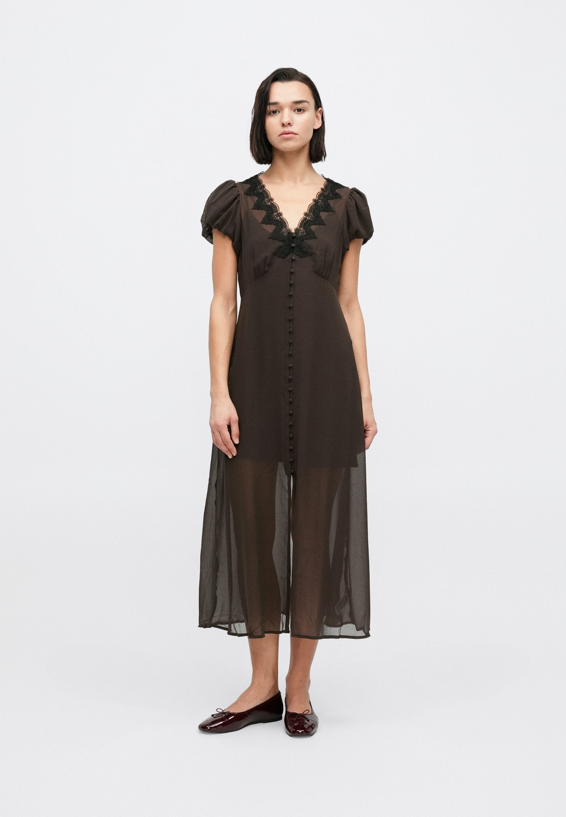 V NECK DRESS - Maxi dress - terra brown
