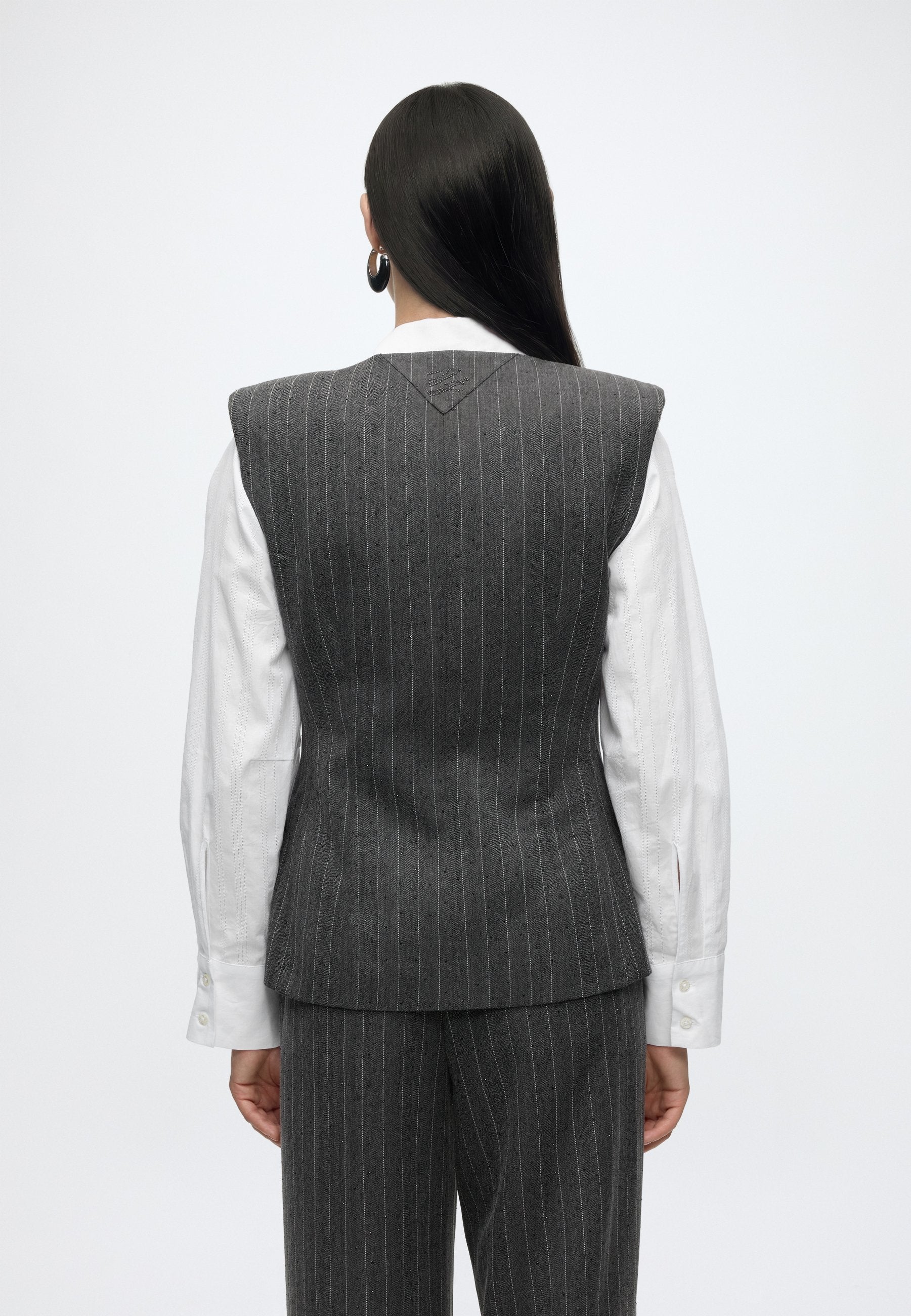 PINSTRIPE TAILORED BLOUSE - Waistcoat - grey melange