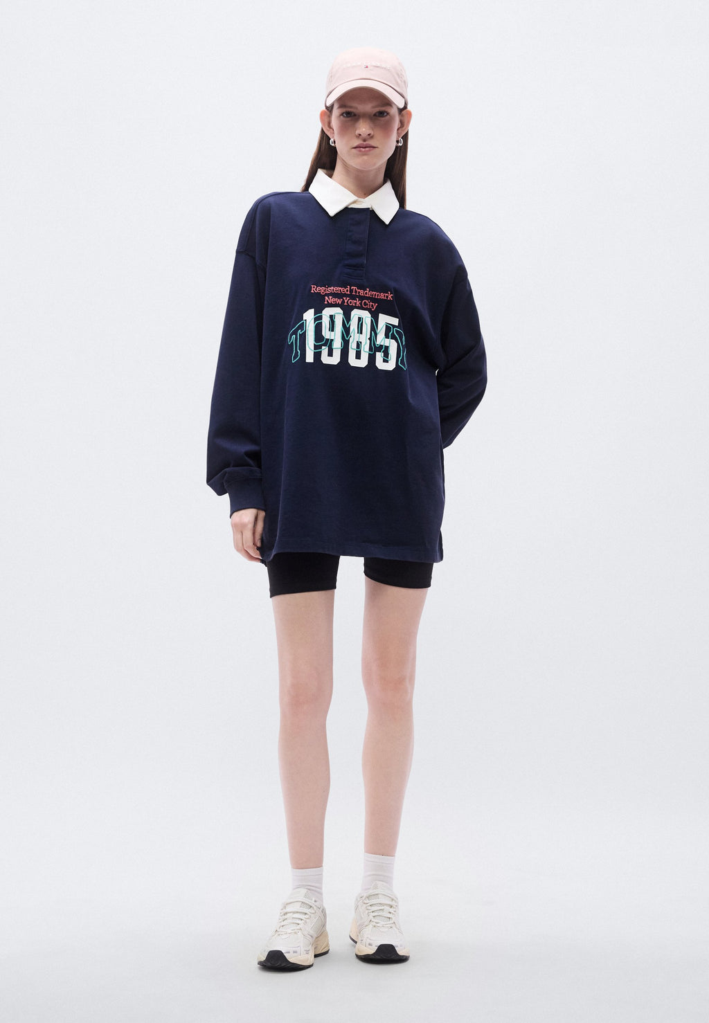 LOGO NAKIŞLI JERSİ OVERSIZE RAGBİ GÖMLEK - Polo yaka - lacivert