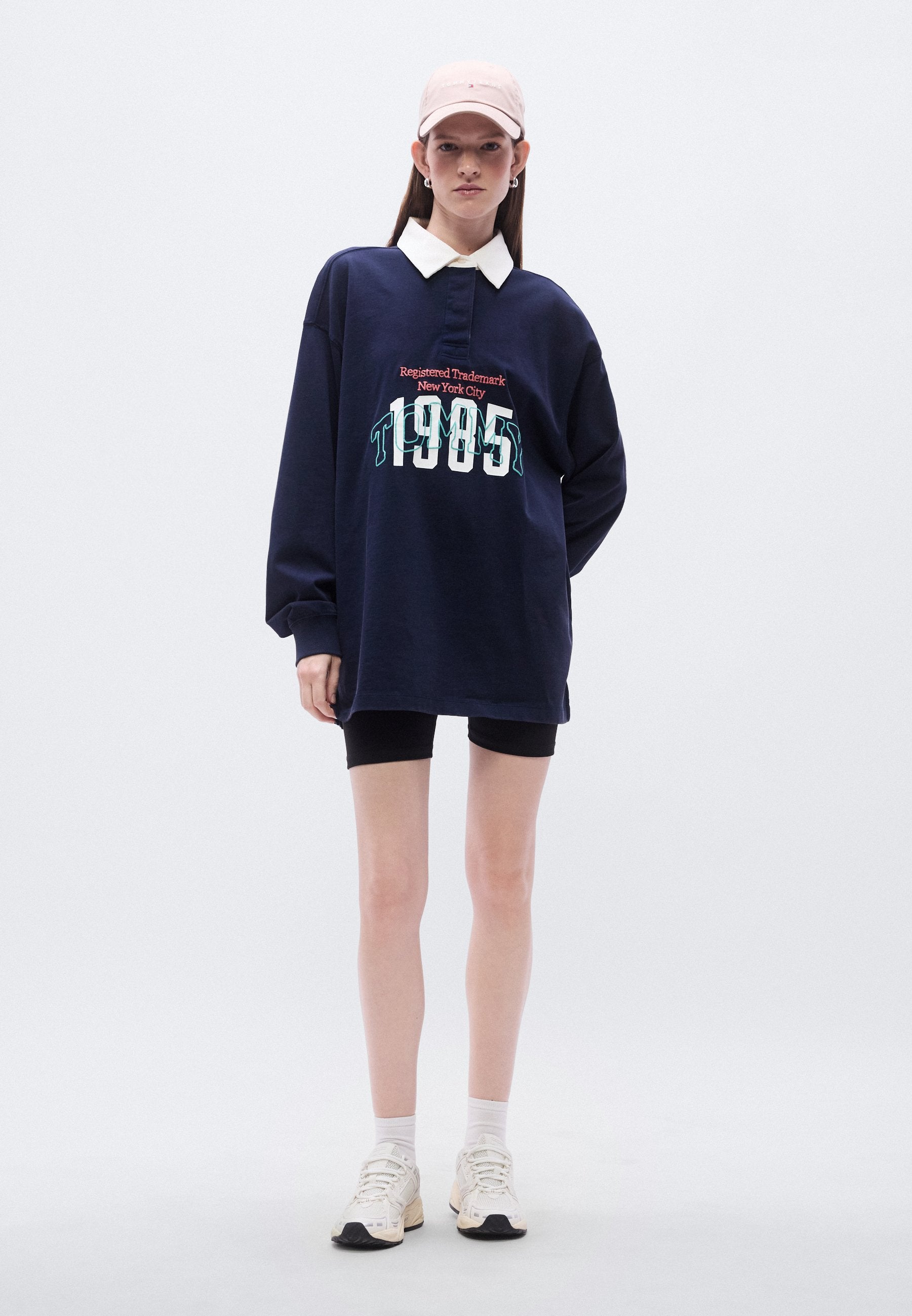 LOGO NAKIŞLI JERSİ OVERSIZE RAGBİ GÖMLEK - Polo yaka - lacivert