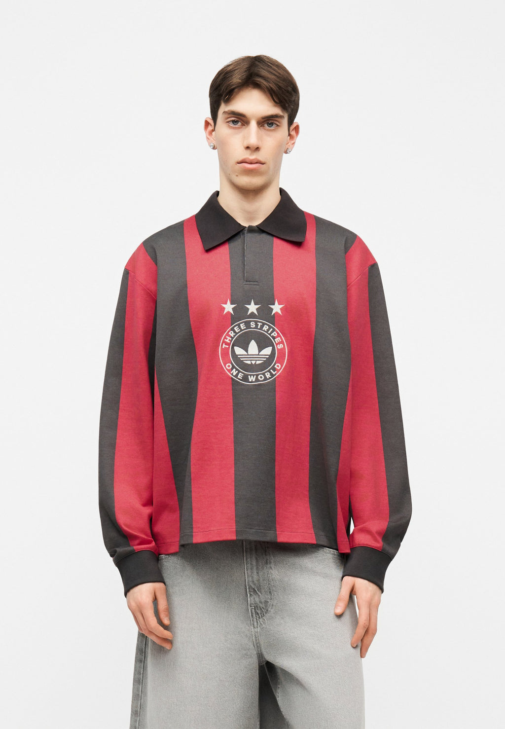 STRIPED - Long sleeved top - utility black/pure ruby