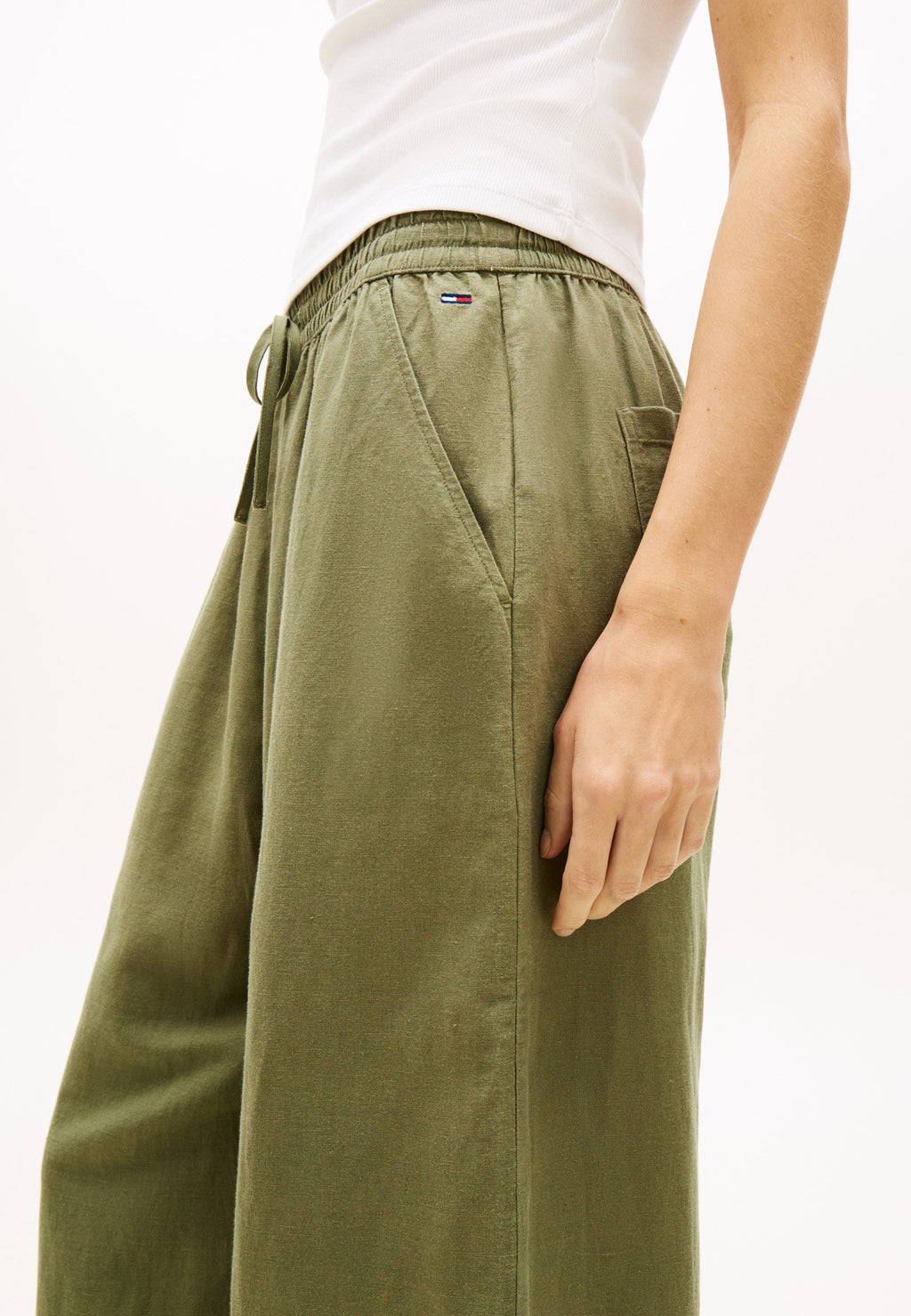 LOOSE LINEN BLEND DRAWSTRING TROUSERS - Trousers - bay leaf