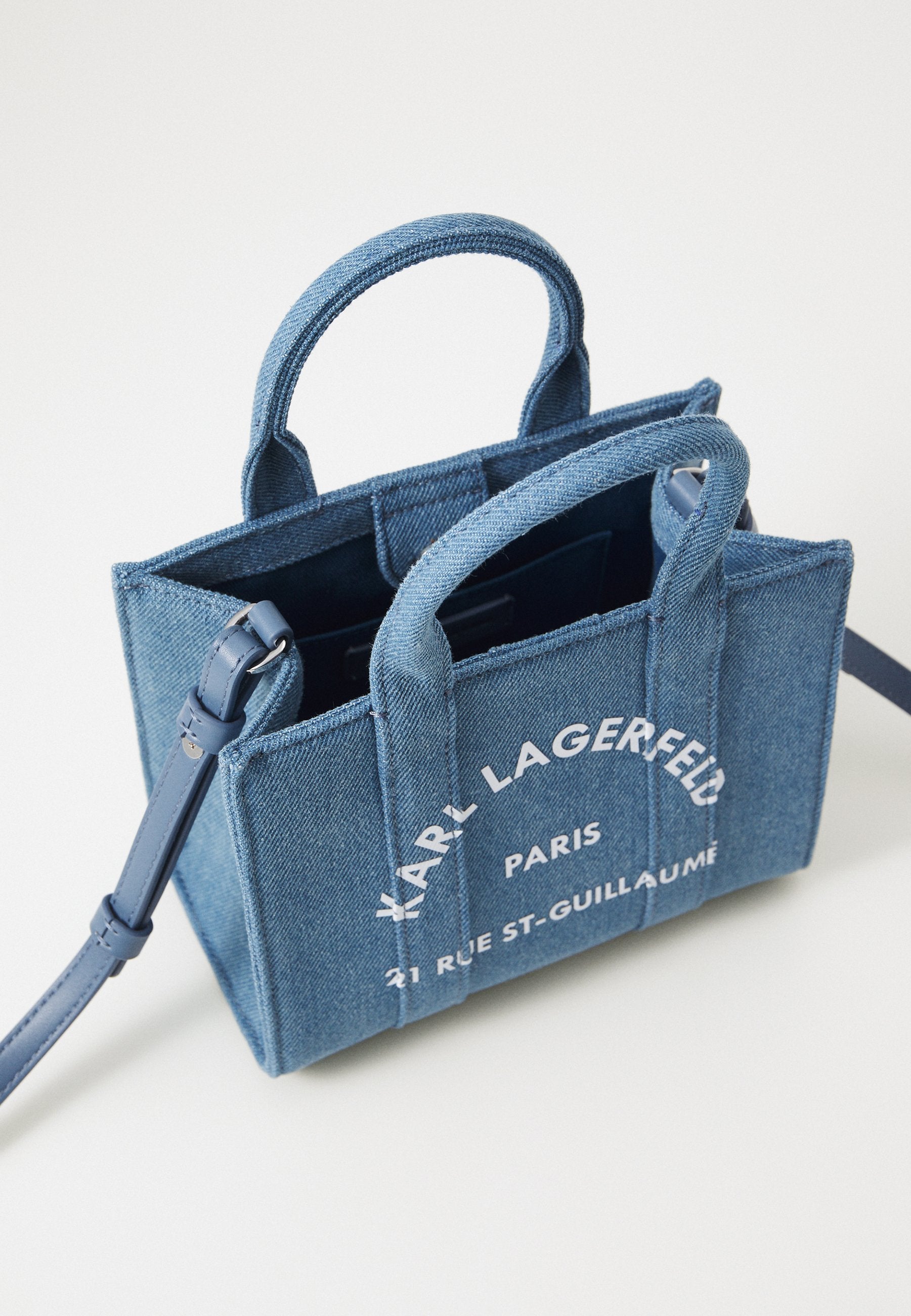 SQUARE - Handbag - denim/white