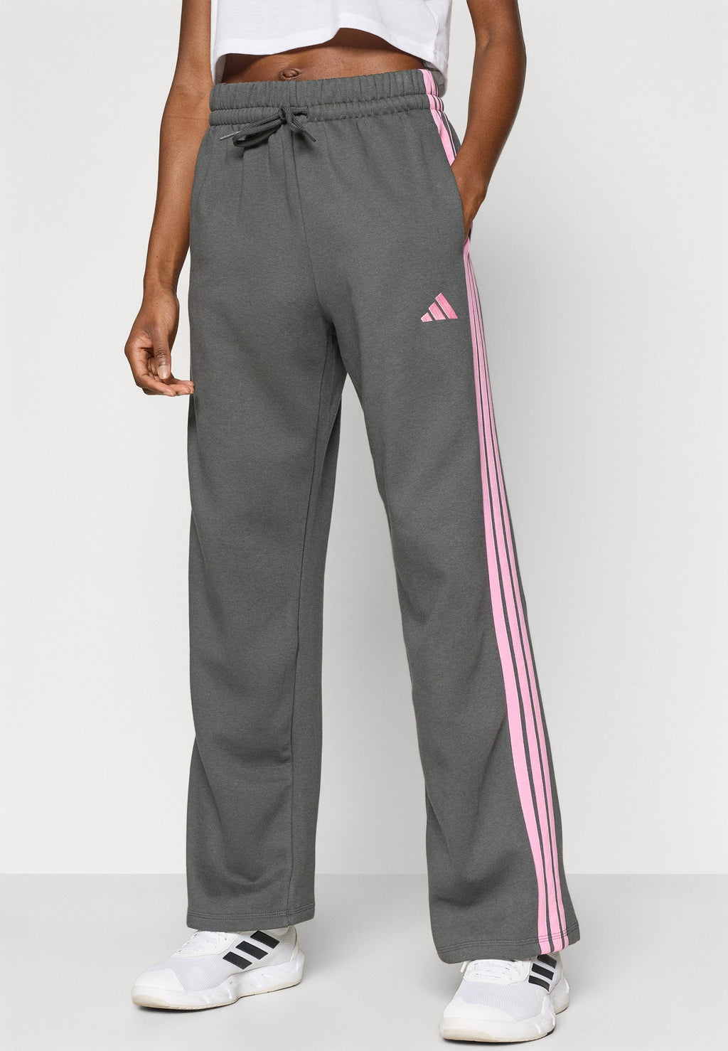 ESSENTIALS 3 STRIPES OPEN HEM PANTS - Tracksuit bottoms - grey six/tropic bloom