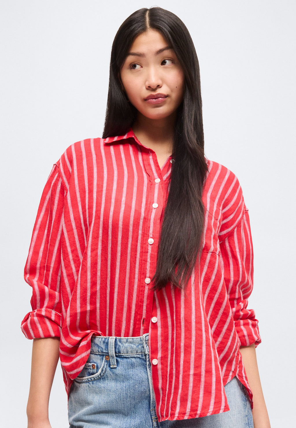 THE RELAXED SHIRT - Button-down blouse - red/white