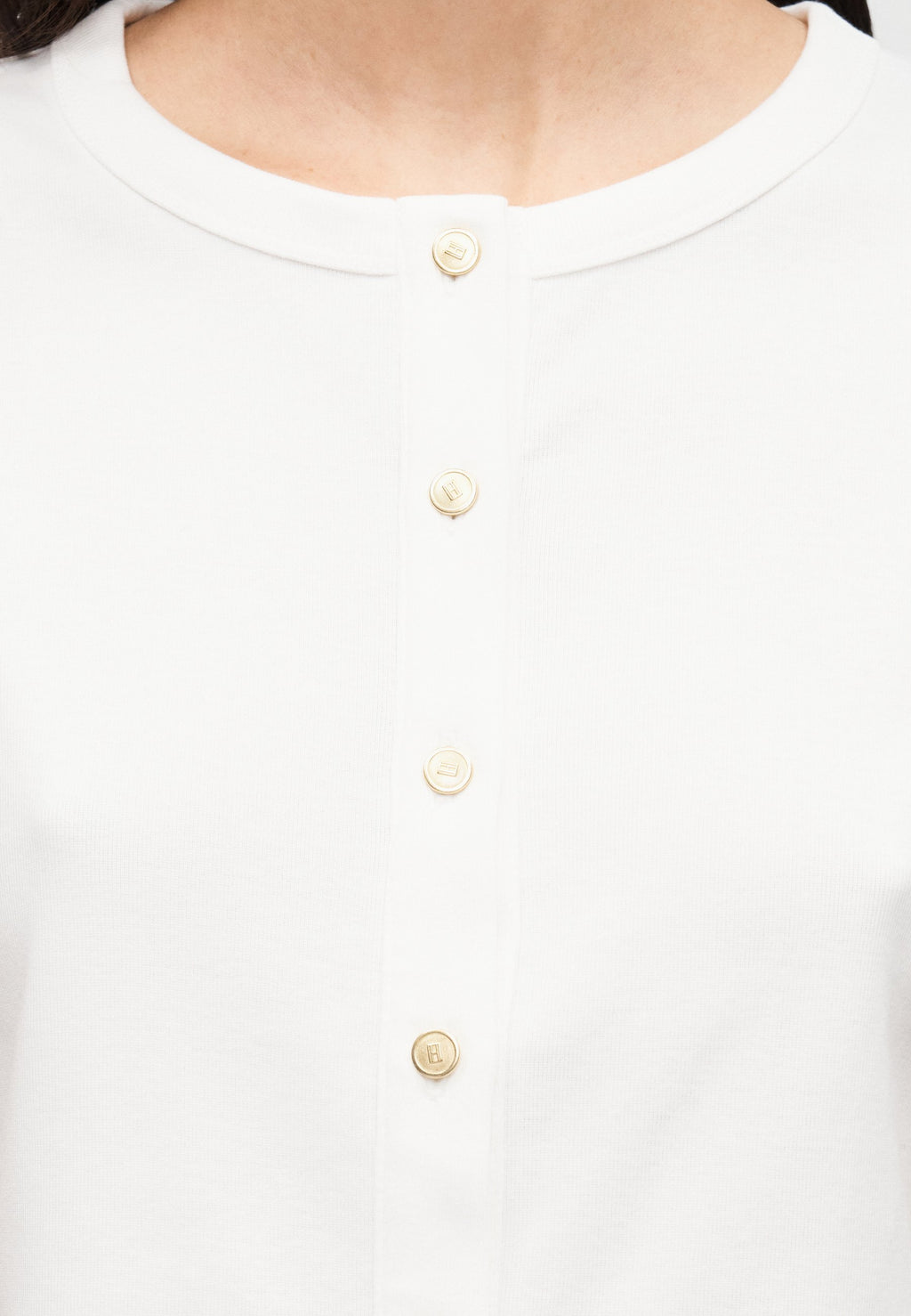 GOLD-TONE BUTTON SLIM T-SHIRT - Print T-shirt - ecru
