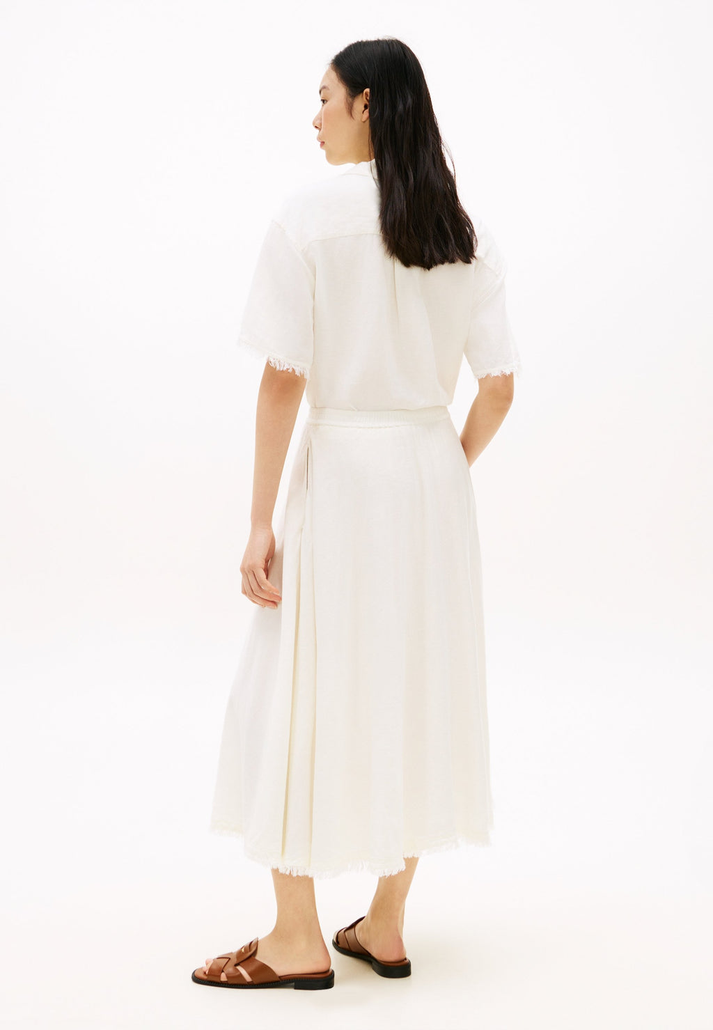 PLEATED LINEN BLEND MIDI A-LINE SKIRT - A-line skirt - ivory
