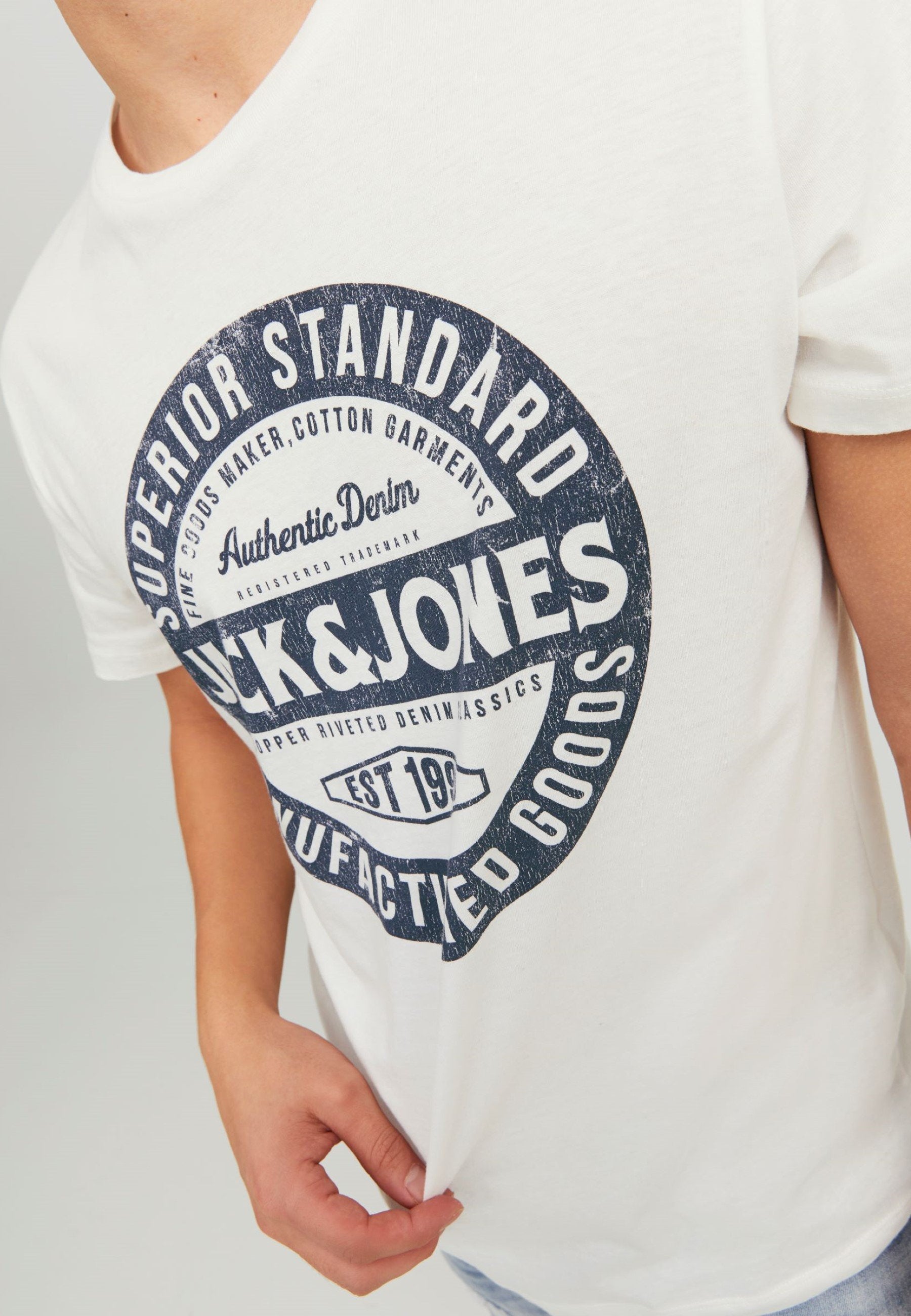 JJEJEANS LOGO TEE - Print T-shirt - cloud dancer