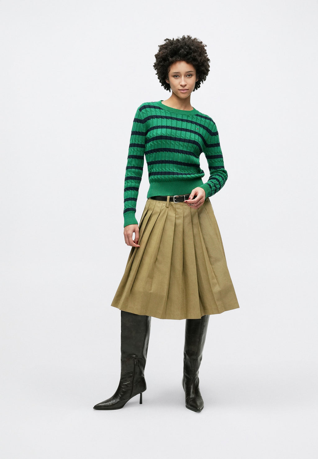 CABLE KNIT CREW NECK JUMPER - Jumper - nouveau green/navy breton