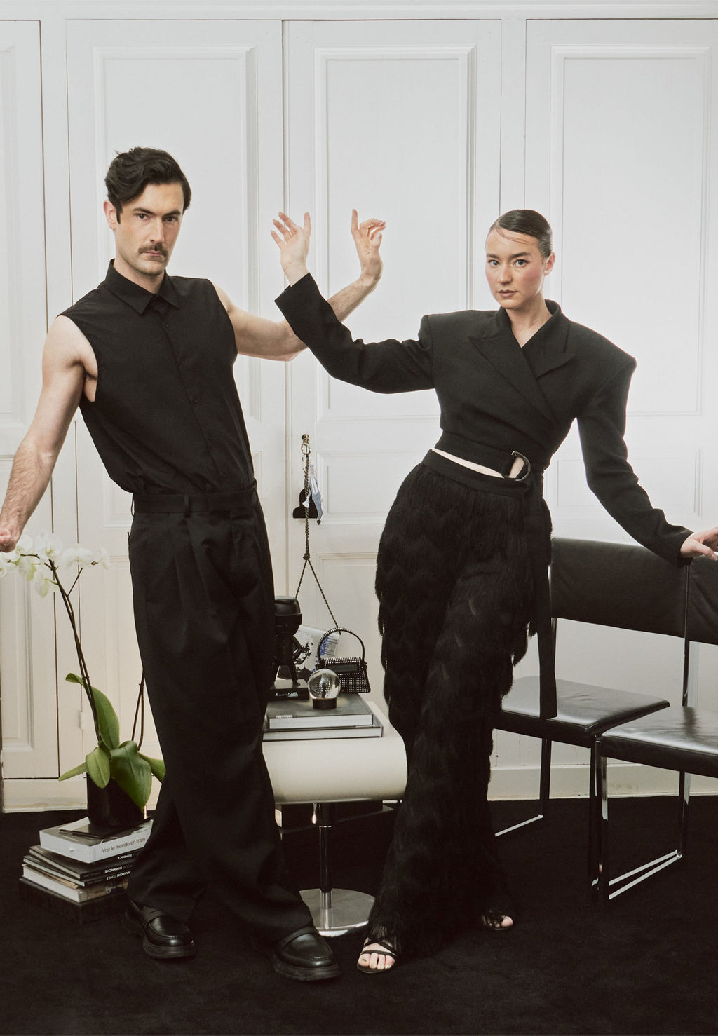 STUDIO FRINGE PANTS - Trousers - black