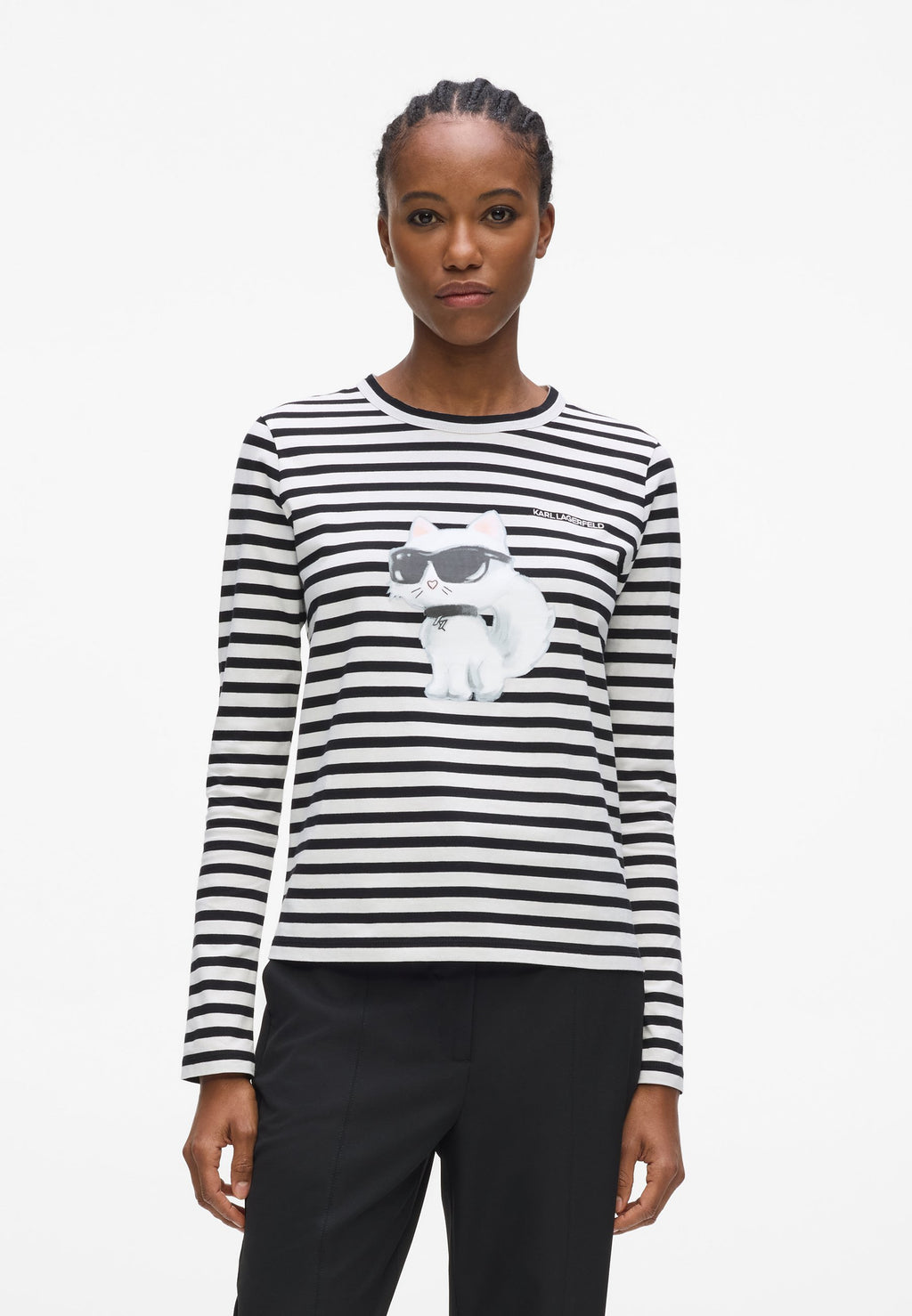 IKON AQUARELLE STRIPE - Long sleeved top - black-cannoli cream stripe