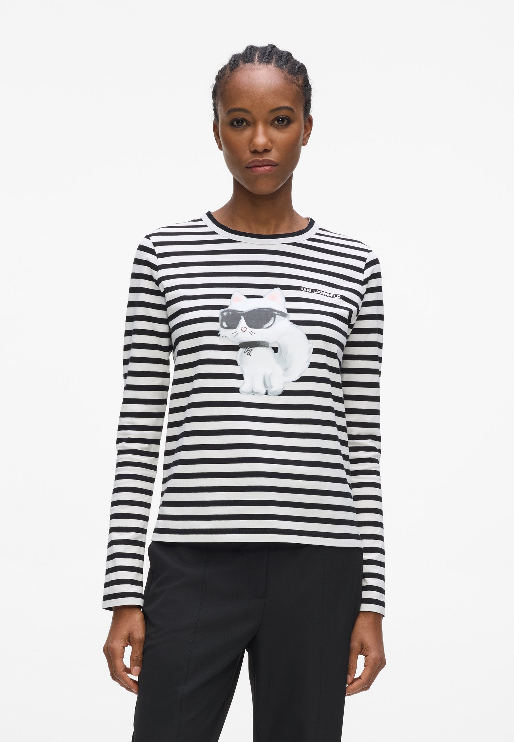 IKON AQUARELLE STRIPE - Long sleeved top - black-cannoli cream stripe
