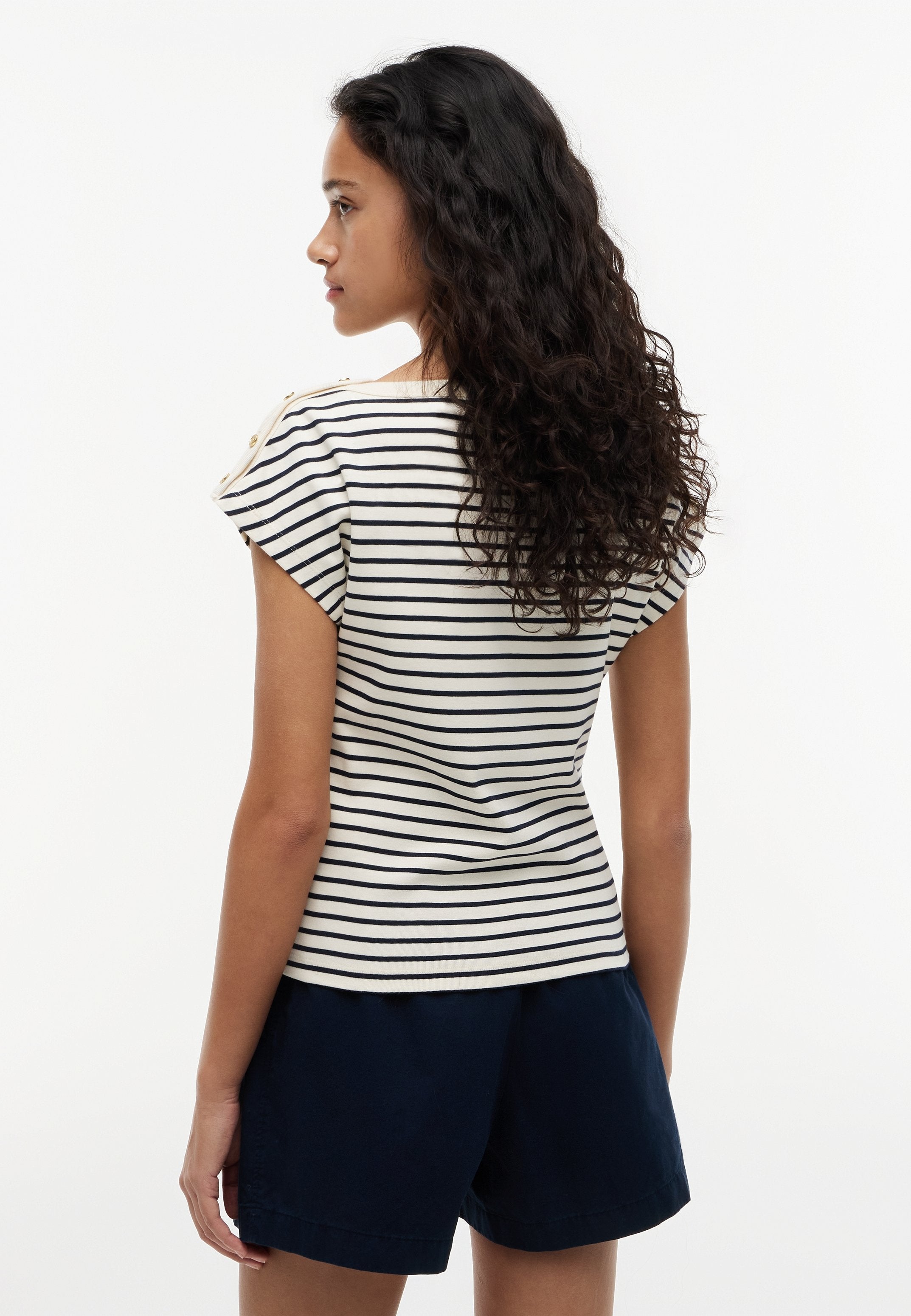 TEE COL BATEAU - T-shirt imprimé - calicot/bleu nuit foncé