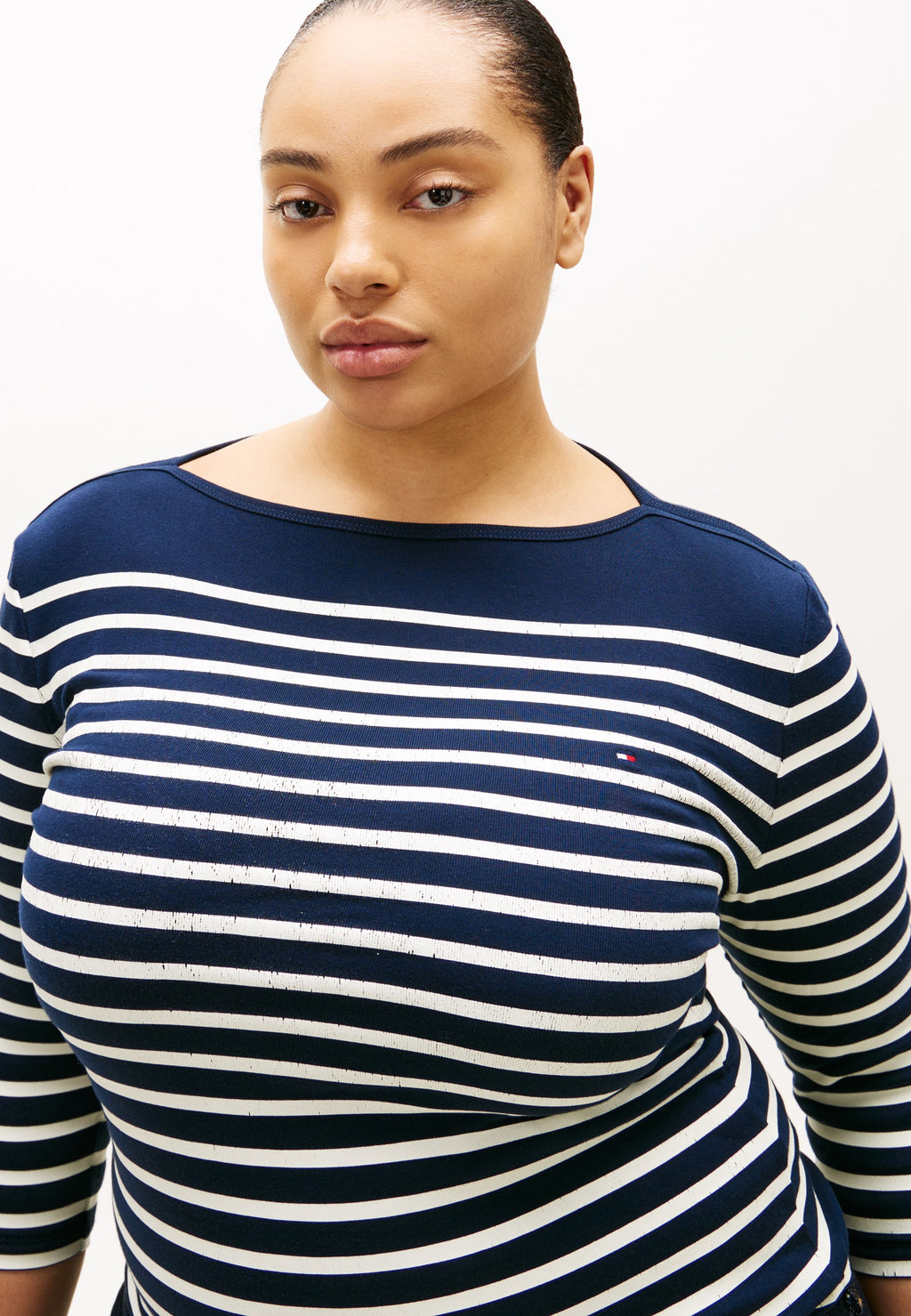 CURVE BOAT NECK THREE-QUARTER SLEEVE T-SHIRT - Long sleeved top - dark night navy/ecru