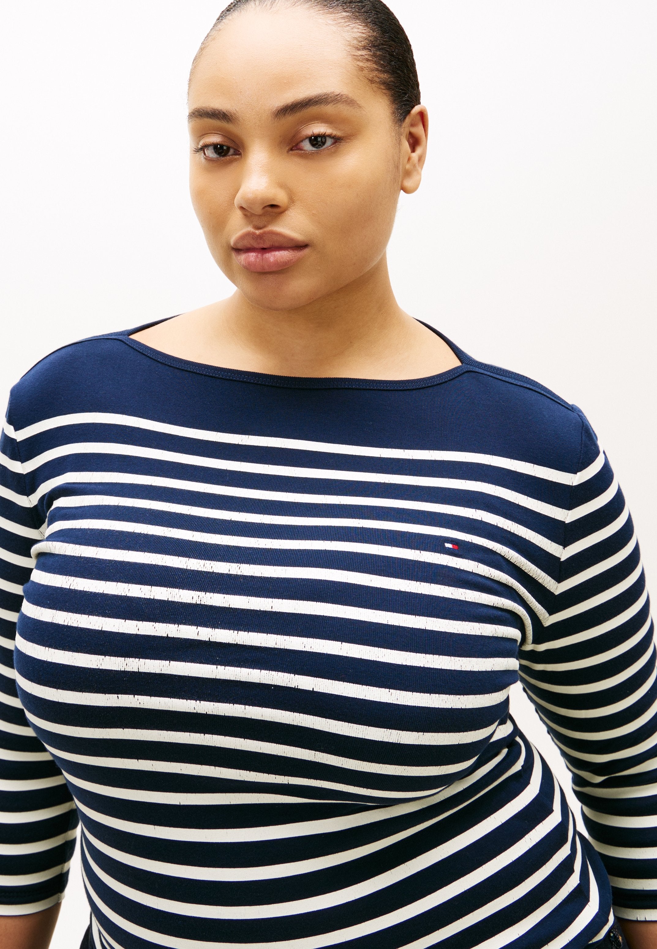 CURVE BOAT NECK THREE-QUARTER SLEEVE T-SHIRT - Long sleeved top - dark night navy/ecru
