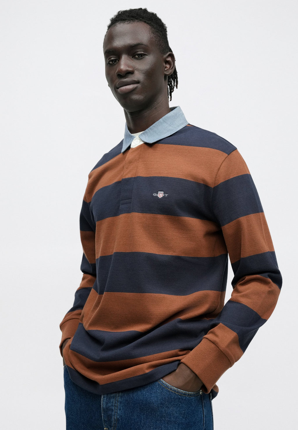 CHAMBRAY STRIPE HEAVY RUGGER - Polo shirt - mahogany brown