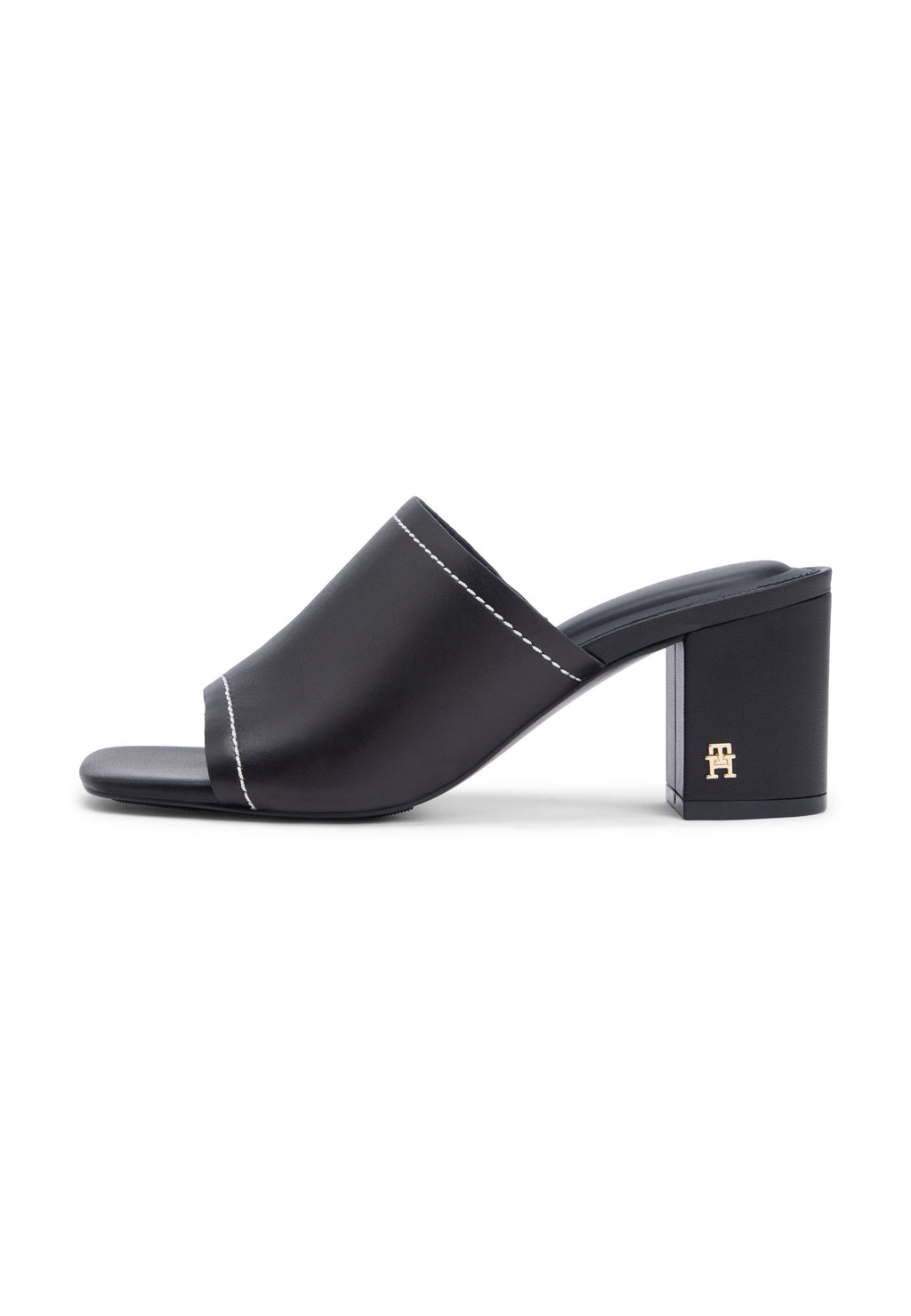 TH MONOGRAM LEATHER BLOCK HEEL MULES - أحذية كعب - أسود