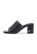 TH MONOGRAM LEATHER BLOCK HEEL MULES - أحذية كعب - أسود