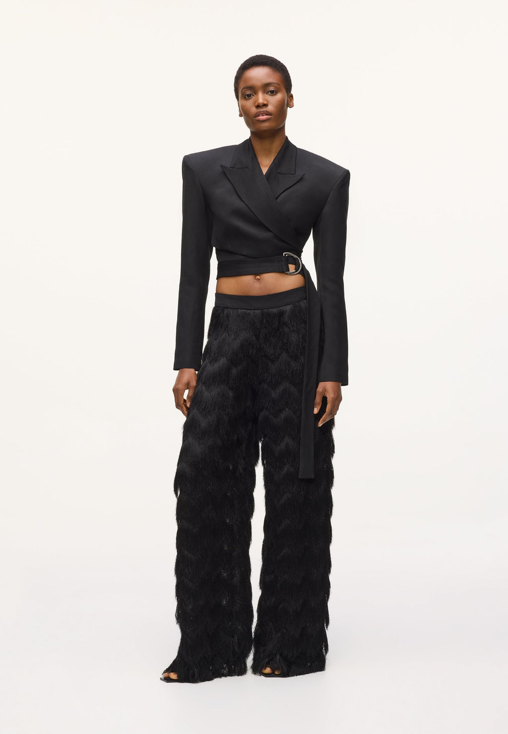 STUDIO FRINGE PANTS - Trousers - black