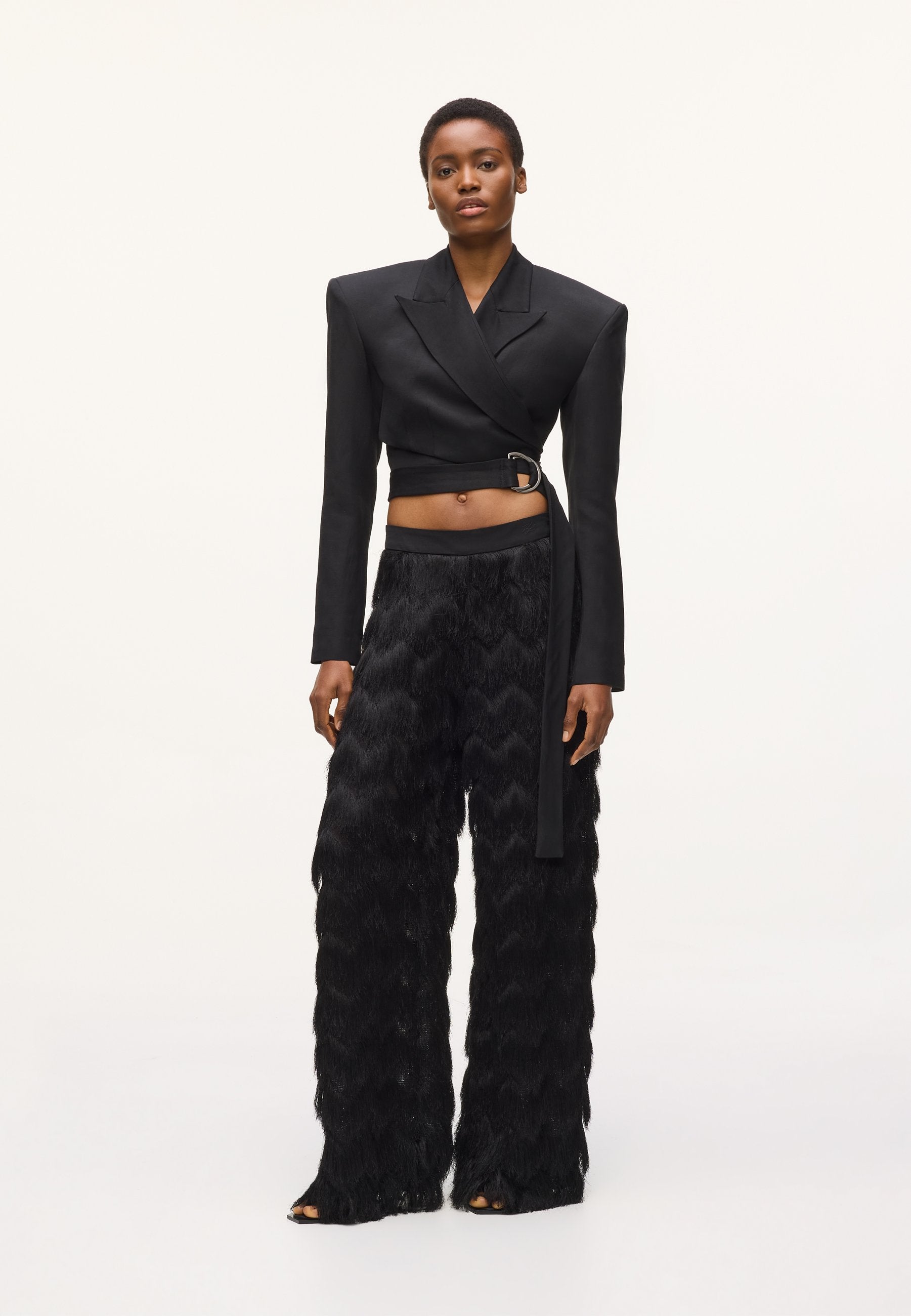 STUDIO FRINGE PANTS - Trousers - black