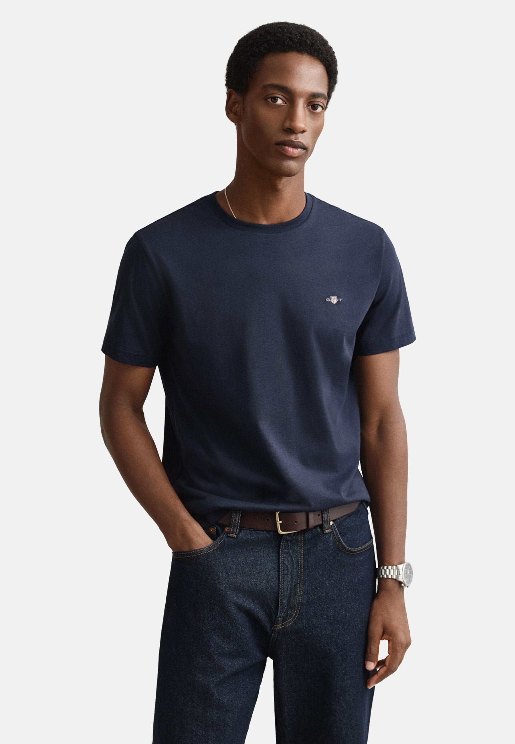 REG SHIELD SS T-SHIRT - Basic T-shirt - evening blue